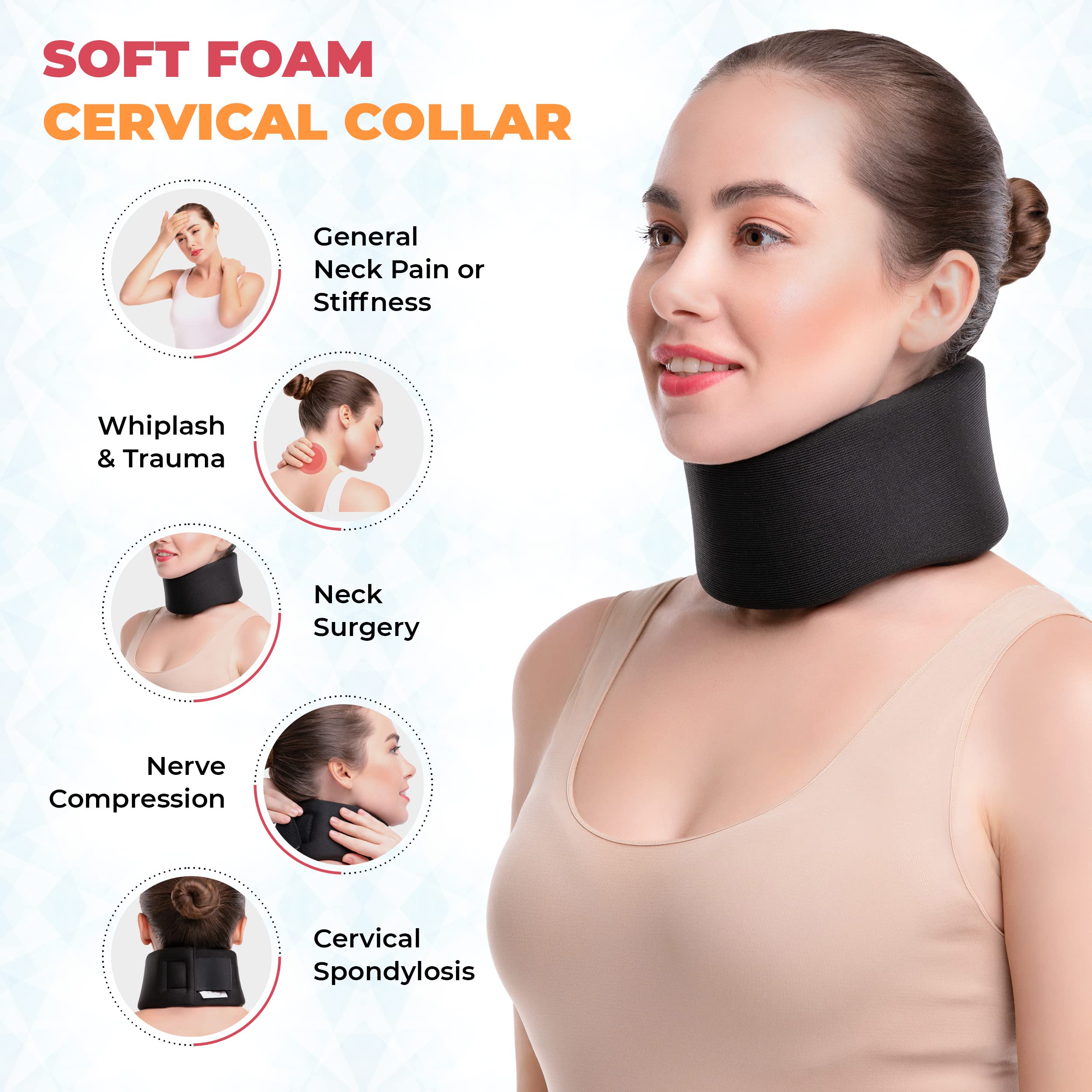 SNUG360 Neck Brace - 3.5 inch Soft Foam Cervical Collar for Men & Women, Relieves Neck Pain & Spine Pressure Due to Whiplash or Injury, Ideal Support for Sleeping (Large, Black)