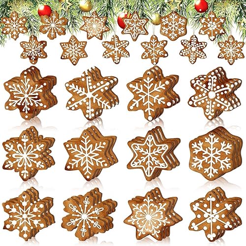 Miniatura 9 de 12 adornos de madera de Navidad, bolas de regalo rojas, decoración de árbol de Navidad, copos de nieve, árboles de Navidad, adornos colgantes con