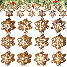 12Pcs Christmas Hanging Ornament Gingerbread Snowflake Wooden Ornaments with Rich White Snowflake Shapes Decoration Design Xmas Gingerbread Snow Tree Decorations for Winter Holiday Party Home Decor