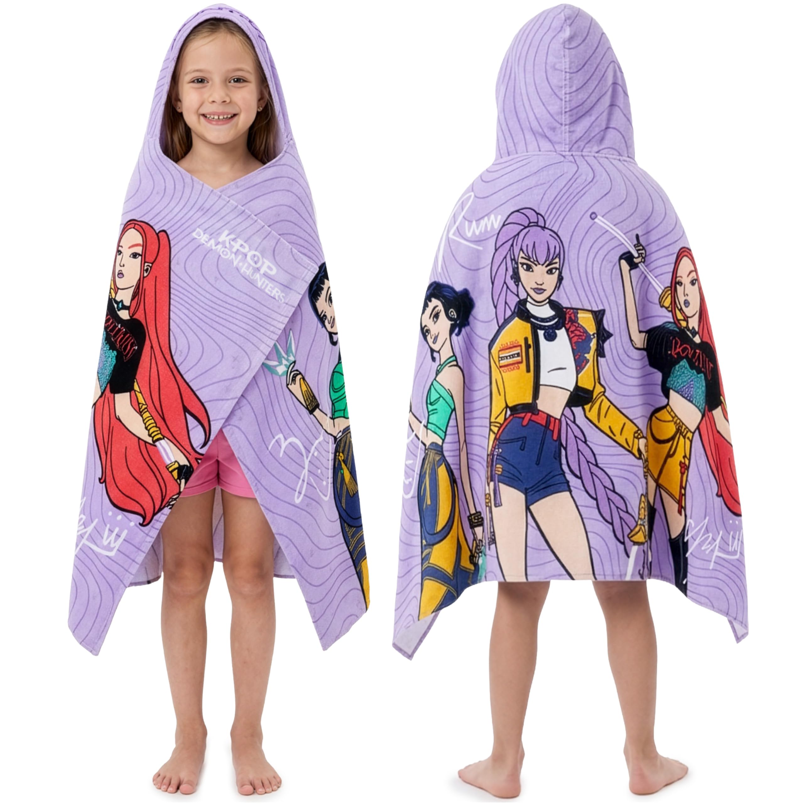Get Trend Kpop Demon Hunters Bath Towels with Hood for Girls, 29.5 x 49.2 inch, Soft Absorbent Cotton Beach Towels, Swimming Pool Hooded Poncho, Shower Bath Travel Cozy for Girls - 2