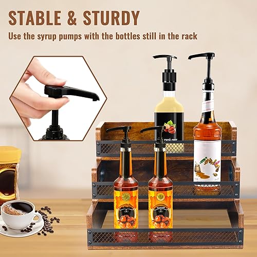 Miniatura 4 de Estante de exhibición de botellas de licor, organizador de jarabe de café, estante de vino de licor de 3 escalones, organizador de estación de café