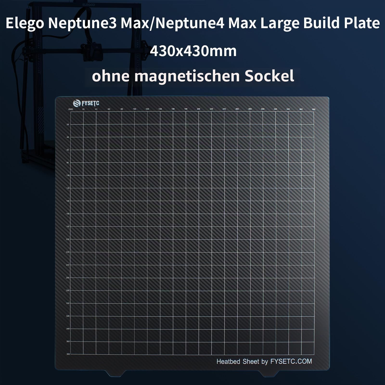 BCZAMD 3D Drucker Zubeh 430 430mm Druckplatte for Kobra 2 Max Neptune 4 Max Druckbett: Beschichtung Texturiertes PEI mit glatter PET CF Ober Flexfeder Stahlblech Filament 1.75mm Plattform