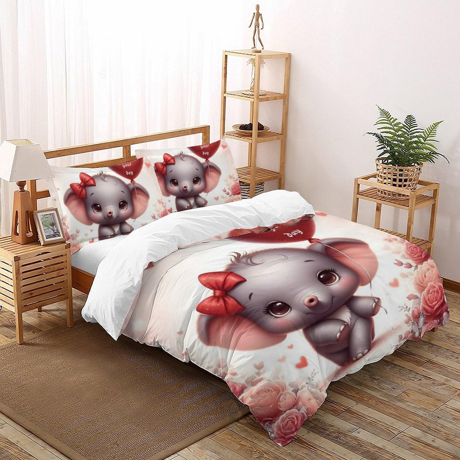 Housse de couette Éléphant Rose animaux 3D pour rassurer votre enfant au moment du coucher