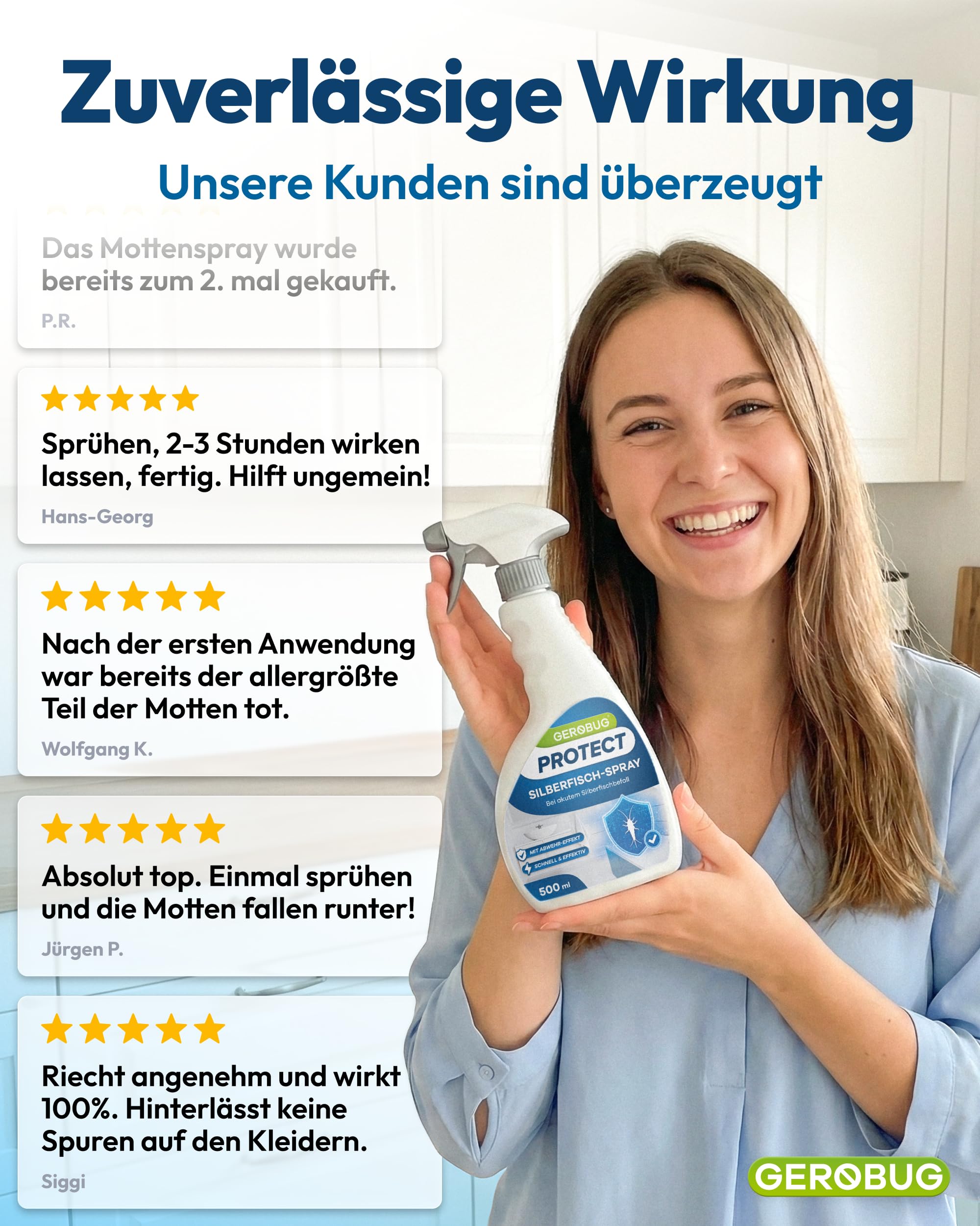 Gerobug Motten-Spray 500 ml - Motten schnell & effektiv loswerden mit Langzeitwirkung - Mottenmittel für Lebensmittelmotten & Kleidermotten - Motten bekämpfen Alternative