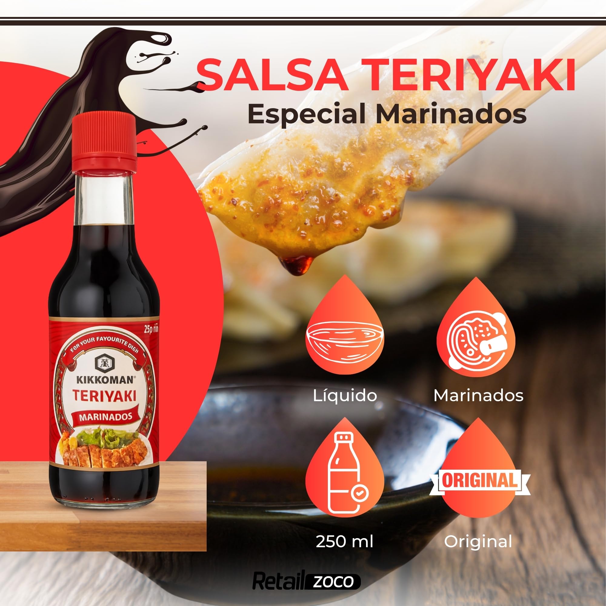 Salsa Teriyaki Marinada, Salsa Japonesa, Apta para cualquier tipo de carnes, pescados y brochetas a la brasa o asadas, ingredientes 100% naturales, Ideal para carnes, pescados y verduras, 250 ml