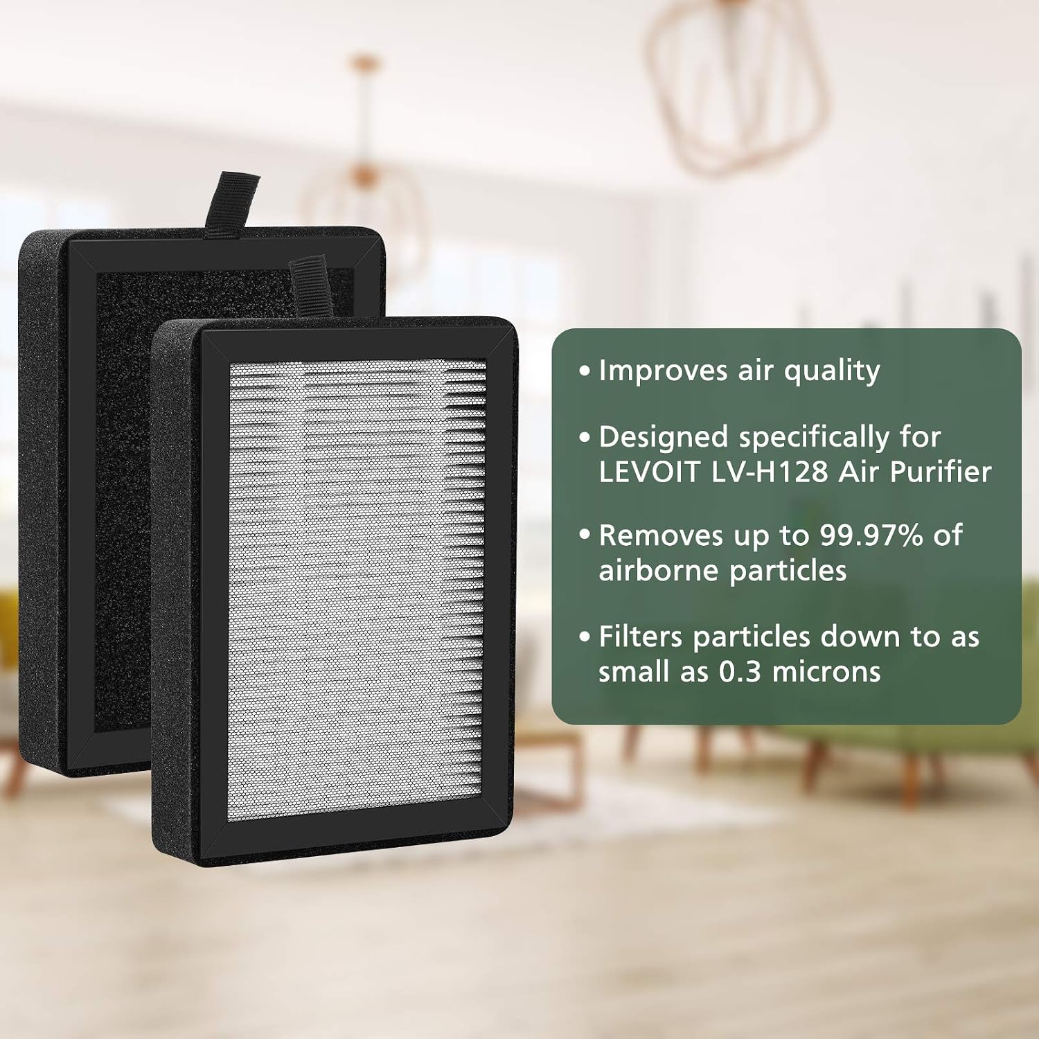 4 Pack LV-H128 Replacement Filter Compatible with LEVOIT LV-H128 / PUURVSAS (HM669A) / ROVACS (RV60) Purifiers, 3-in1 HEPA Filter, Activated Carbon Filter and Pre-Filter