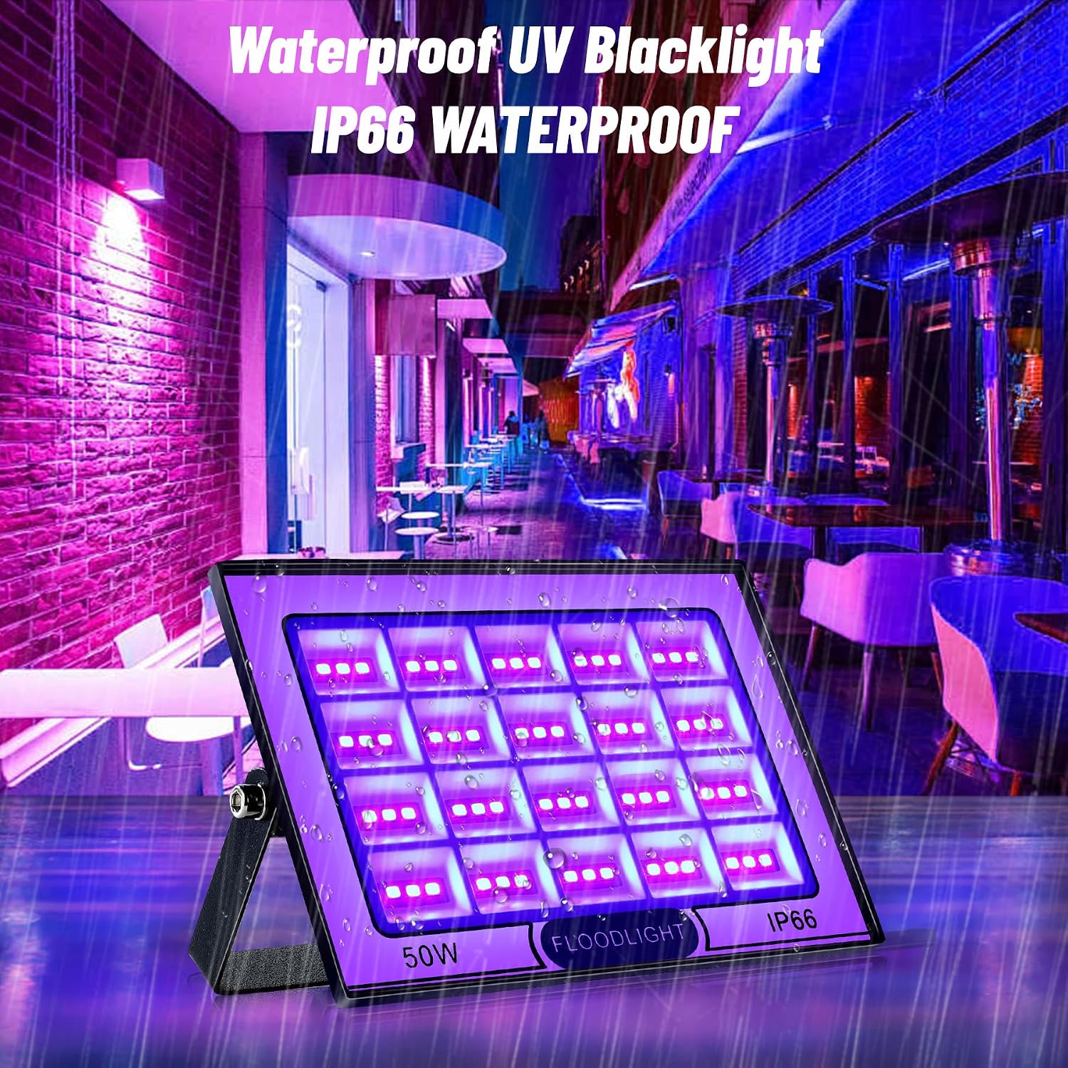 2 Pack 50W LED Black Light,IP66 Waterproof Blacklight with Plug and Switch,UV Black Lights for Glow Party,Halloween,Fluorescent Poster,Neon Glow,Stage Lighting(2Packs)