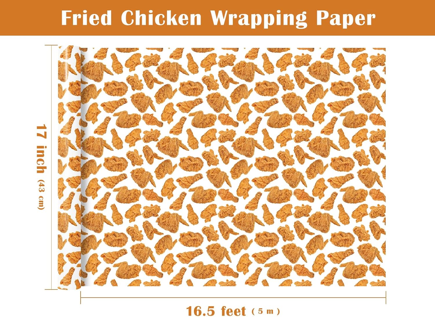 WRAPAHOLIC Fried Chicken Wrapping Paper - Mini Roll - 17 Inch x 16.5 Feet - Tempting Crispy Fried Chicken Funny Wrapping Paper Perfect for Food Theme Party, Birthday, Baby Shower image 3
