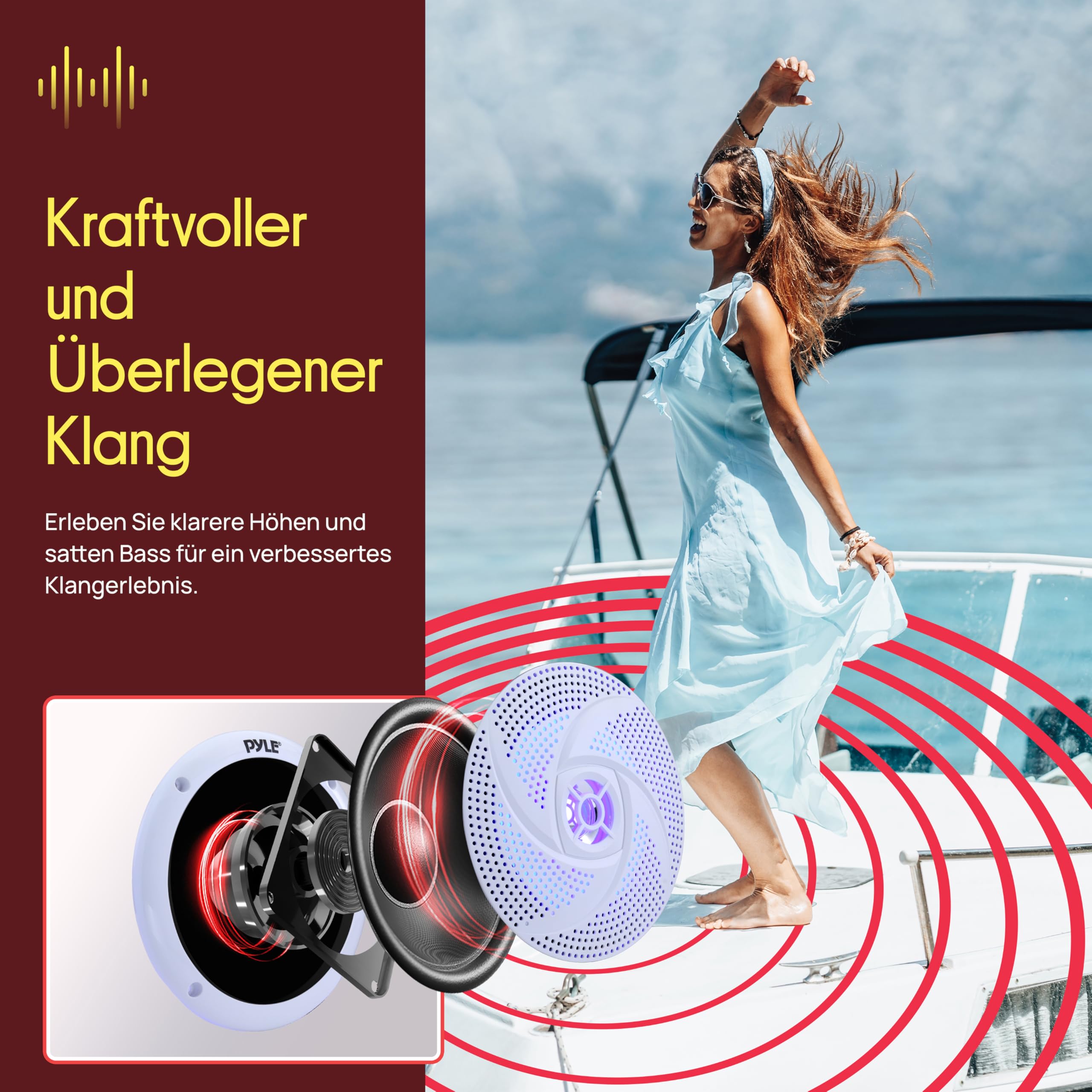 Pyle Slim Outdoor Lautsprecher Box – wasserdichte Box Outdoor Speaker – Outdoor Musikanlage mit LED-Lichtern Schmal 2-Wege Lautsprecher Passiv 240W als Boot & Auto & Lautsprecher, Aufbaulautsprecher