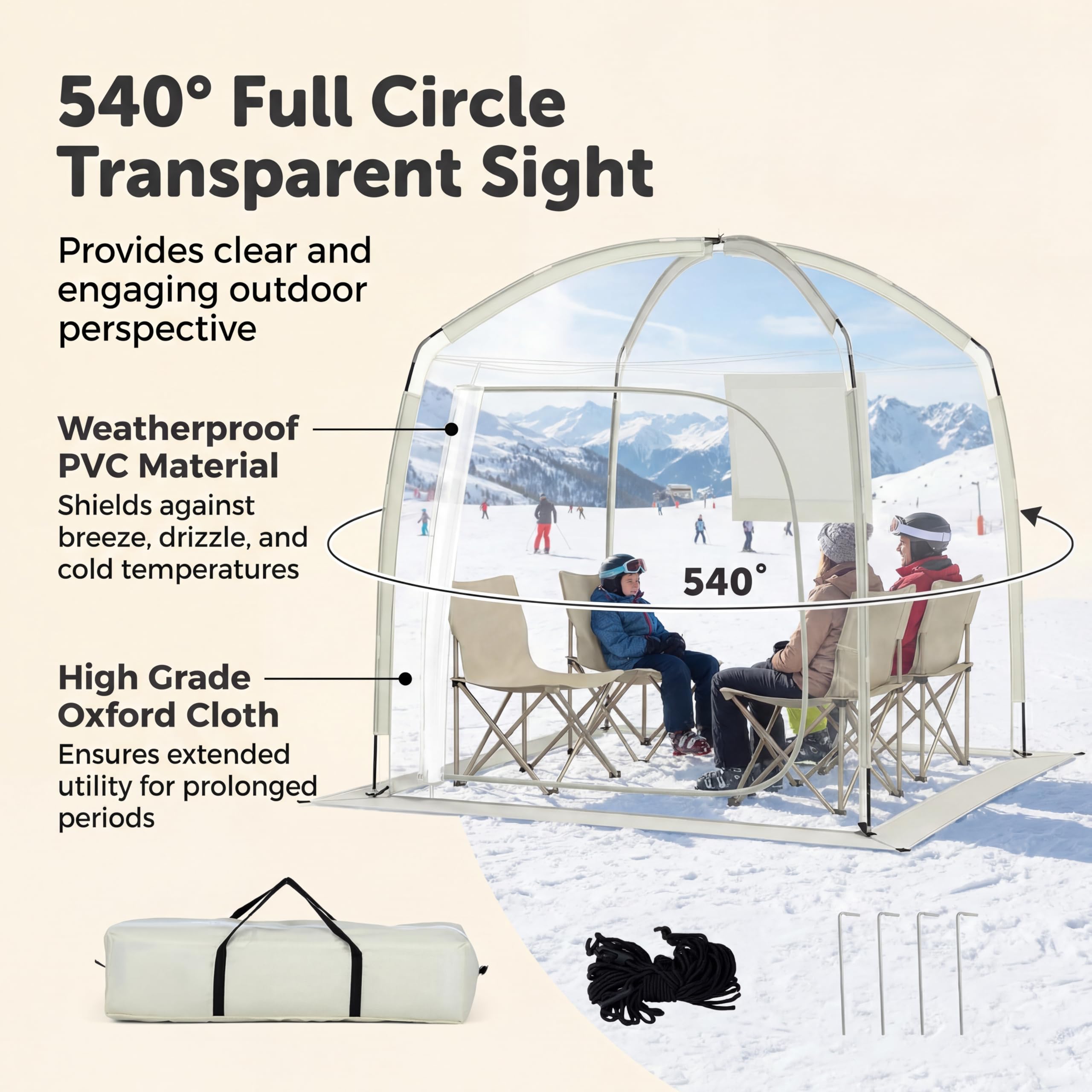 SOARS Tenda Sportiva a Bolla Pop-up 215 x 215 cm, Tenda Cupola Trasparente Resistente per Festival, Raduni all' Aperto, Eventi Sportivi, da Giardino, Terrazzo e Campeggio, 2-4 Persone