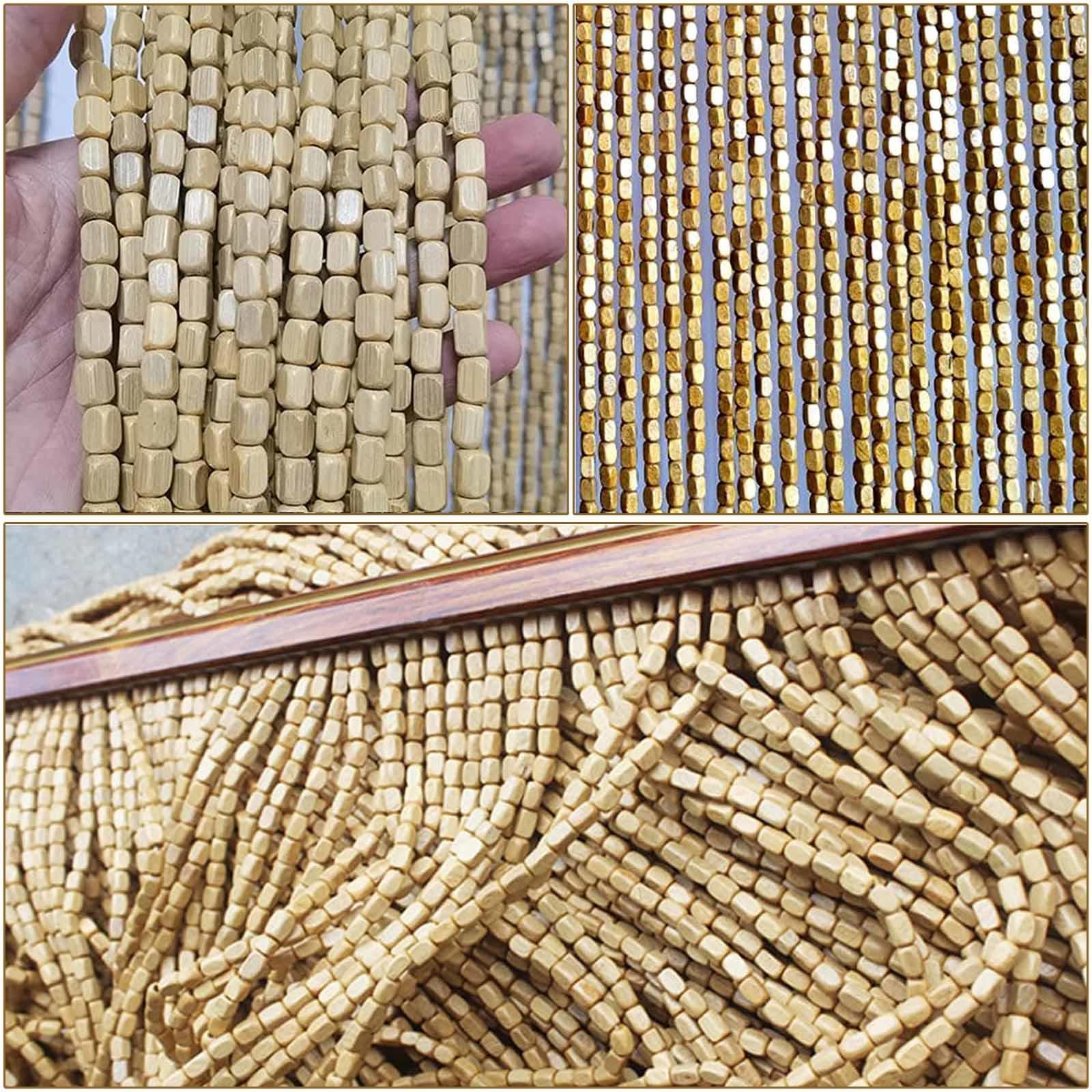 Rideau en Perles De Bambou pour Porte,60x100/80x120/90x200/100x220cm Rideau De Porte Perles Bois Vintage,Bois De Bambou Naturel,Rideaux D'entrée Anti Mouches Suspendu,100strands(100x200cm)