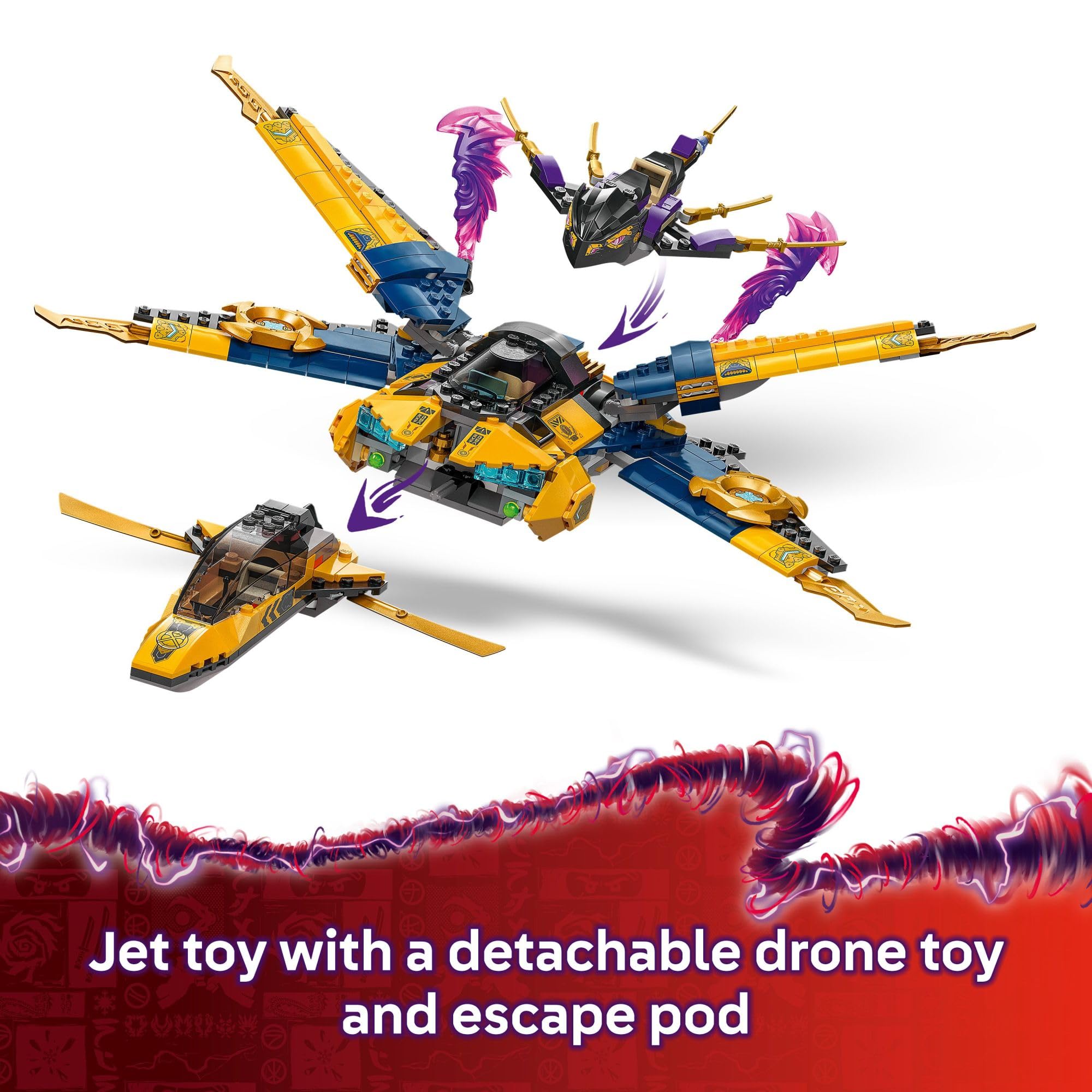 LEGO NINJAGO Ras and Arin's Super Storm Jet Toy - Building Toy for Kids, Boys and Girls, Ages 8+ - Airplane Toy with Detachable Drone and 3 Minifigures - Gift Idea for Birthdays - 71833 - Image 3