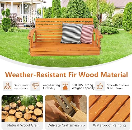 Miniatura 5 de Tangkula Columpio colgante para porche para 2 personas, columpio de banco al aire libre con cadenas ajustables, respaldo alto, reposabrazos