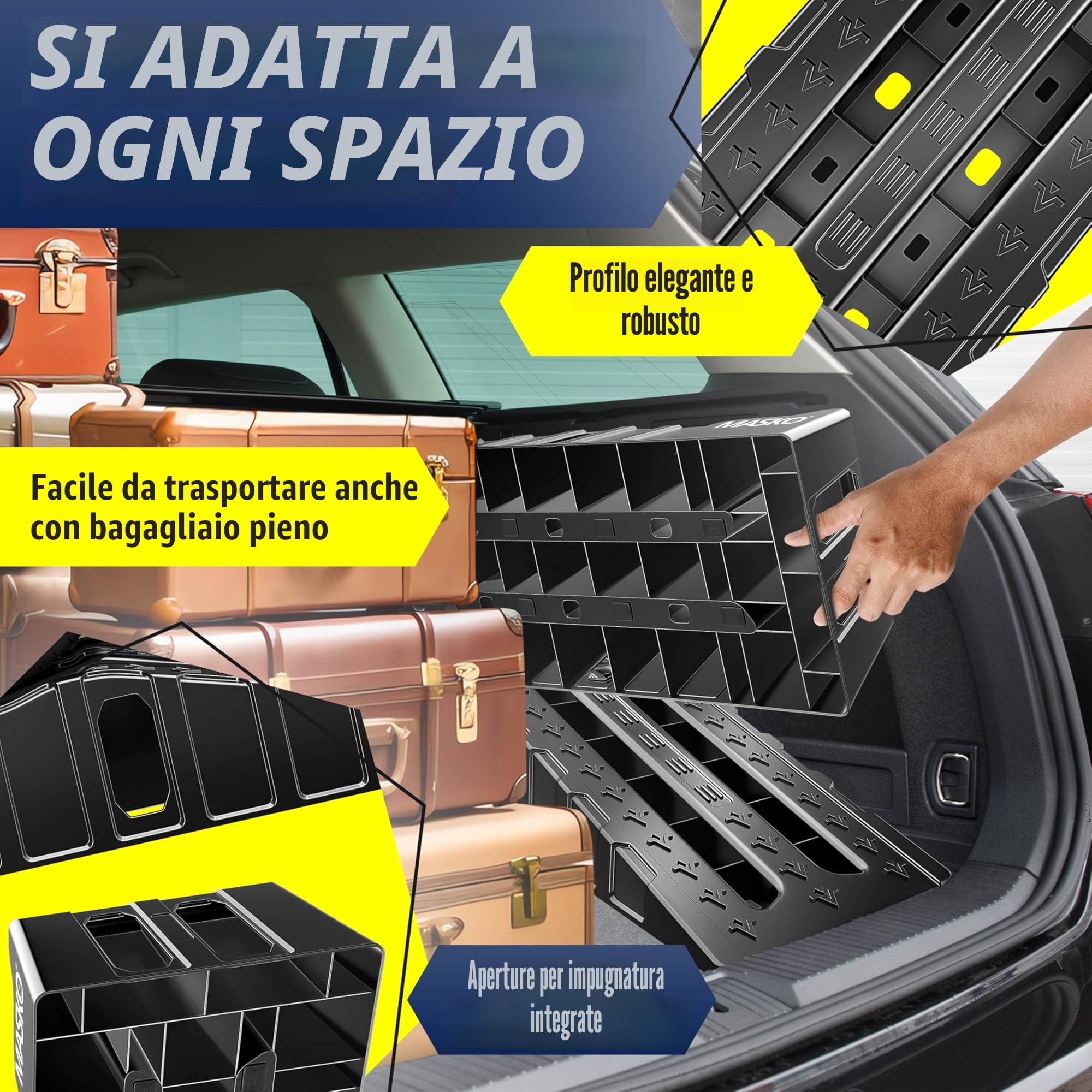 MASKO® Set di 2 Rampe di Carico fino a 5 Tonnellate di Capacità di Caric, Rampa Auto con Protezione Anti-Tip, Antisdrucciolo, Stabile, Ramp Extra Larga