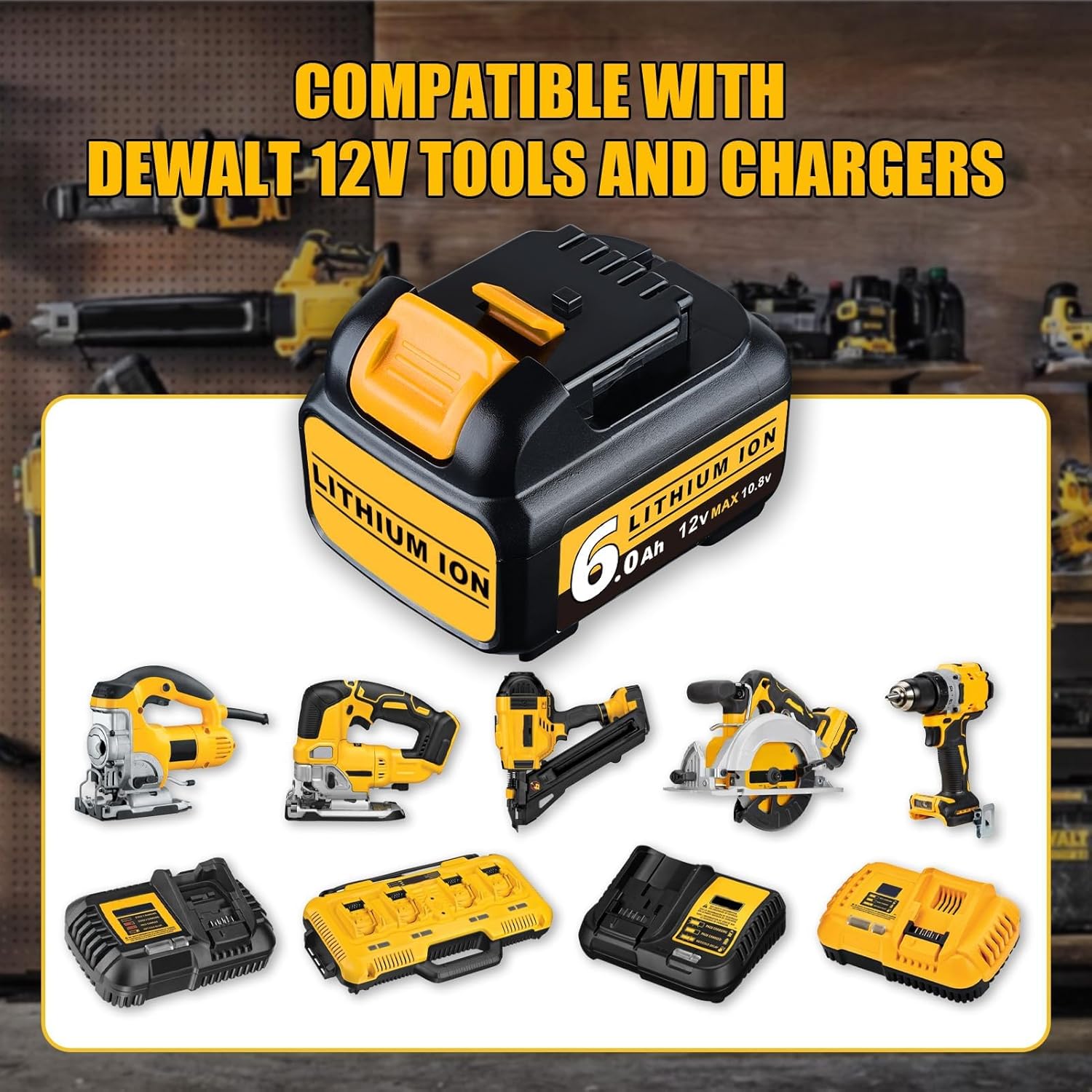 6000mAh DCB120 Replacement for Dewalt 12V Max Lithium ion Battery Compatible with Dewalt 12 Volt Max DCB124 DCB126 DCB127 DCB122 DCB125 and Charger 2 Packs