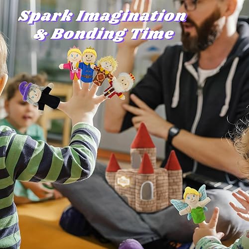 Miniatura 4 de 7 marionetas de dedo de cuento de hadas, juego de 10 cm de marionetas de dedo de cuento de hadas de felpa suave para niños con castillo, marionetas