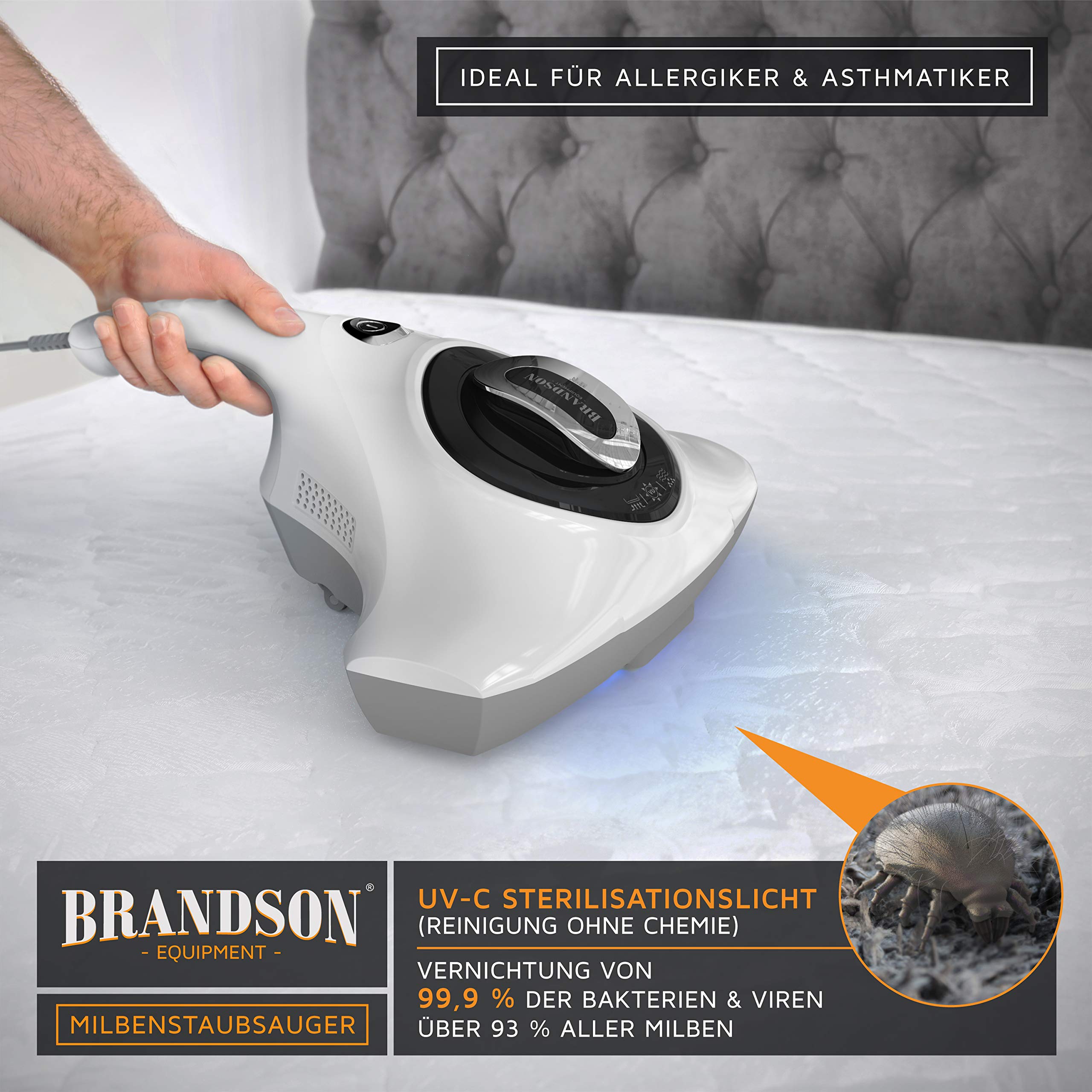 Brandson Milbenstaubsauger 300W mit UV Sterilisationslicht 150 ml für Allergiker