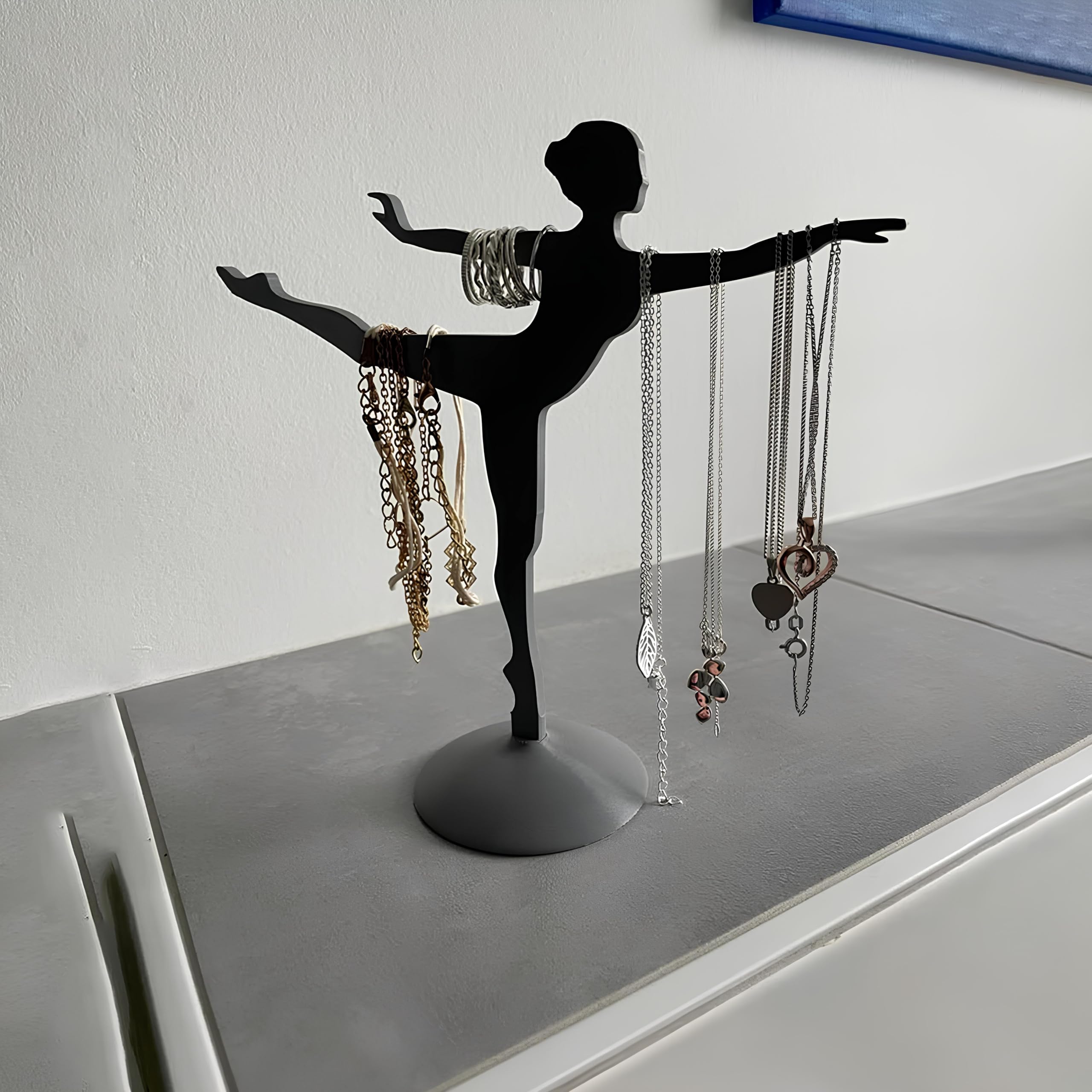 Kanji Balerin Takı Standı Siyah – Minimalist Küpe, Yüzük ve Kolye Düzenleyici | 3D Baskı Çevre Dostu PLA Takı Organizeri | 19 cm Yükseklik