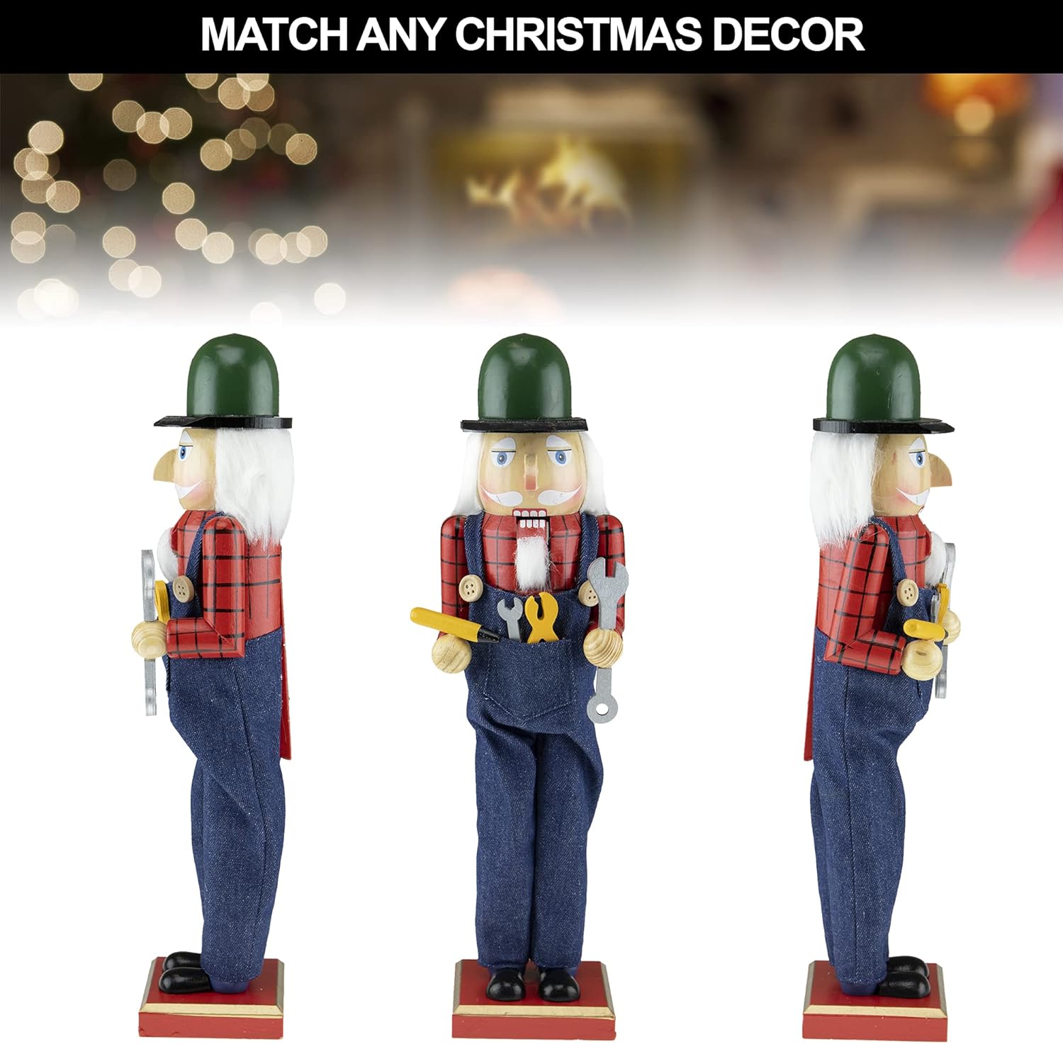 Clever Creations Mechanic 15 Inch Traditional Wooden Nutcracker, Festive Christmas Décor for Shelves and Tables