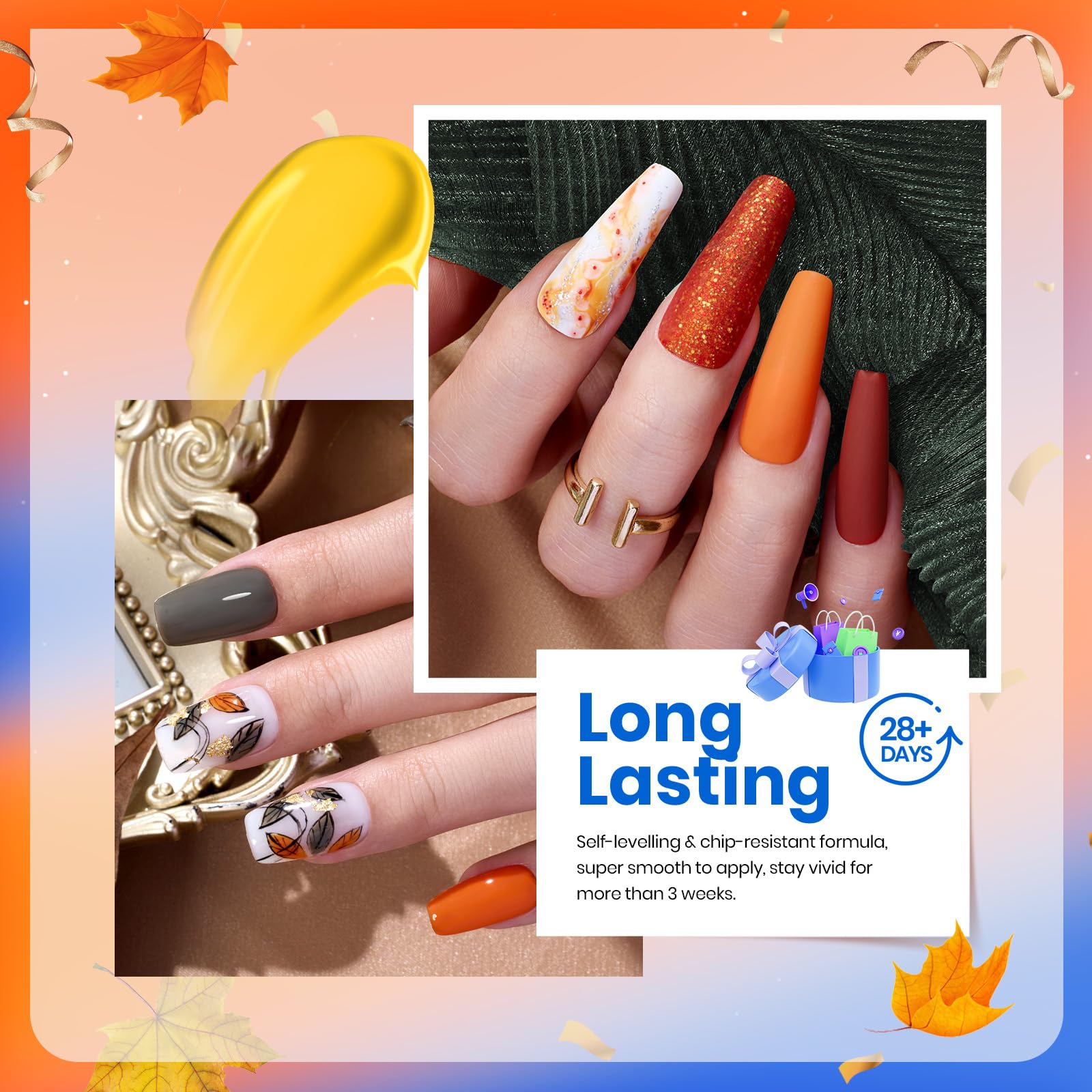 Beetles - Kit de 6 colores de esmalte de gel de uñas, colores marrón, verde, amarillo, borgoña, naranja, brillo, primavera, lámpara de uñas LED ultravioleta, semipermanente, manicura en casa 2024 5