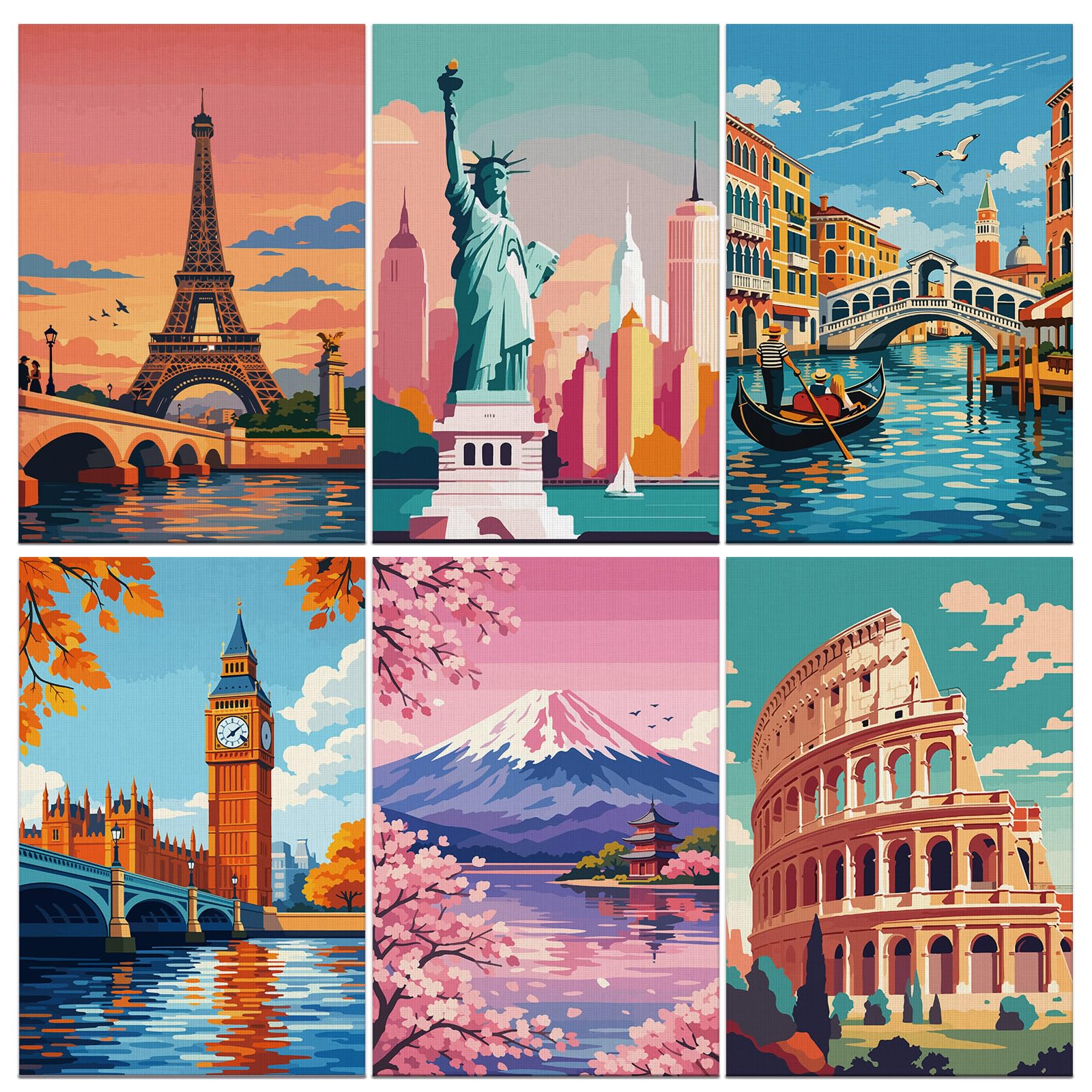 Kaieteur 6 Pack Painting by Number Kits for Adult, DIY Canvas Oil Painting Kit for Kids or Beginner with Paint Brushes Acrylic Pigment Drawing Paintwork 20x30cm Without Frame — image 1