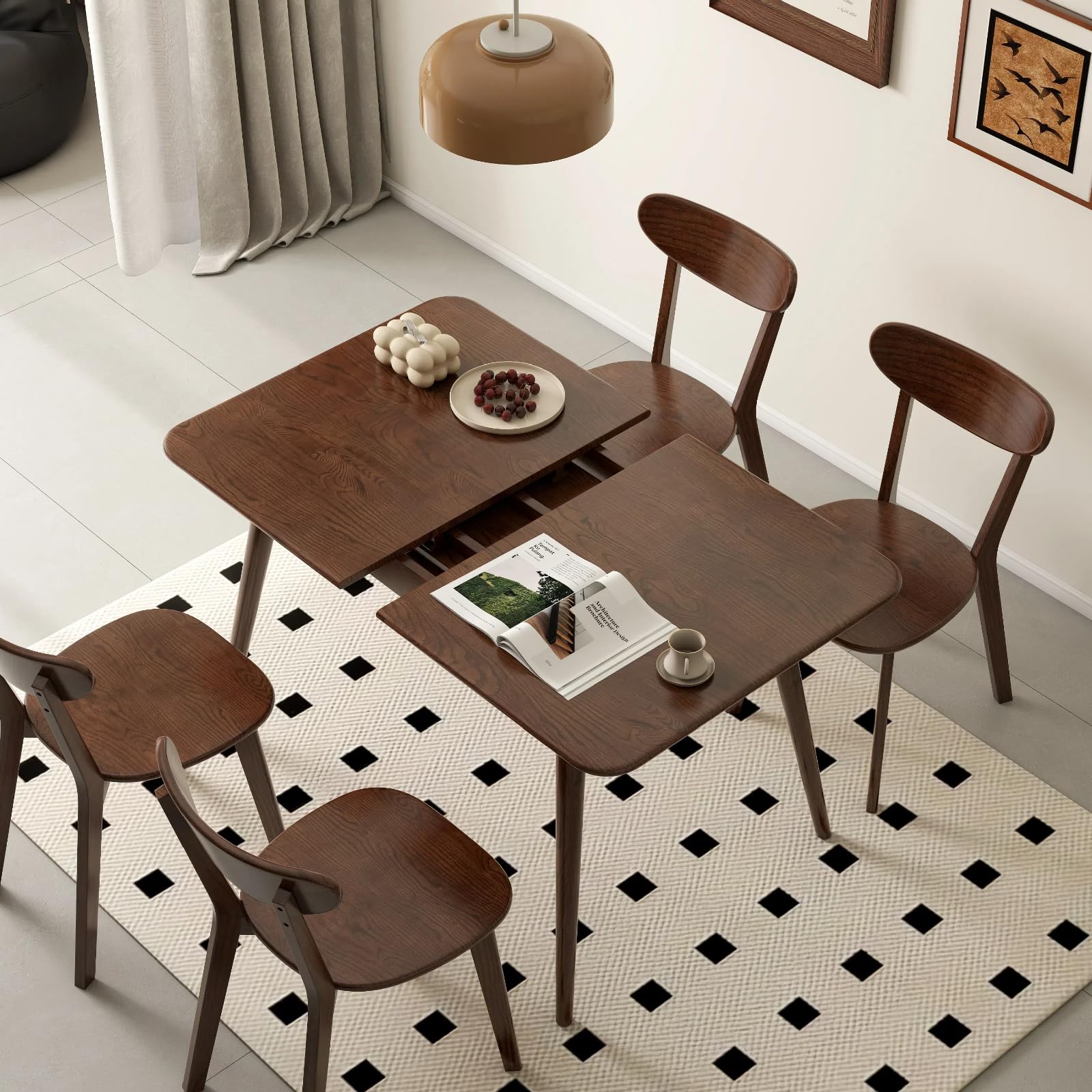 Vadisun 39.37''-55.12'' Solid Wood Extendable Dining Room Table, 100% Oak Folding Kitchen Table, Mid Century Modern Dining Table for Kitchen, Living