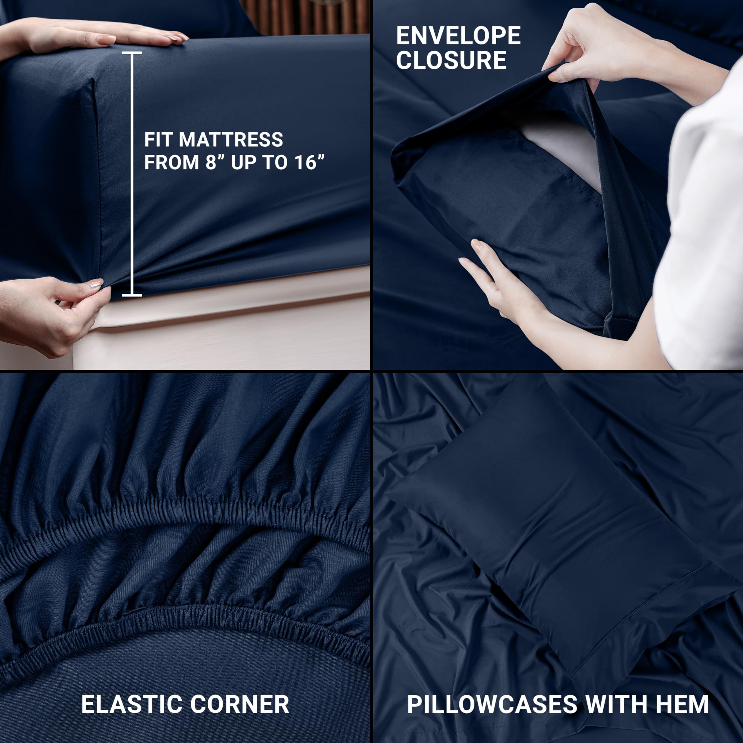 Utopia Bedding Twin Bed Sheets Set - 4 Piece Bedding - Brushed Microfiber - Shrinkage and Fade Resistant - Easy Care (Twin, Navy Blue) - Image 4