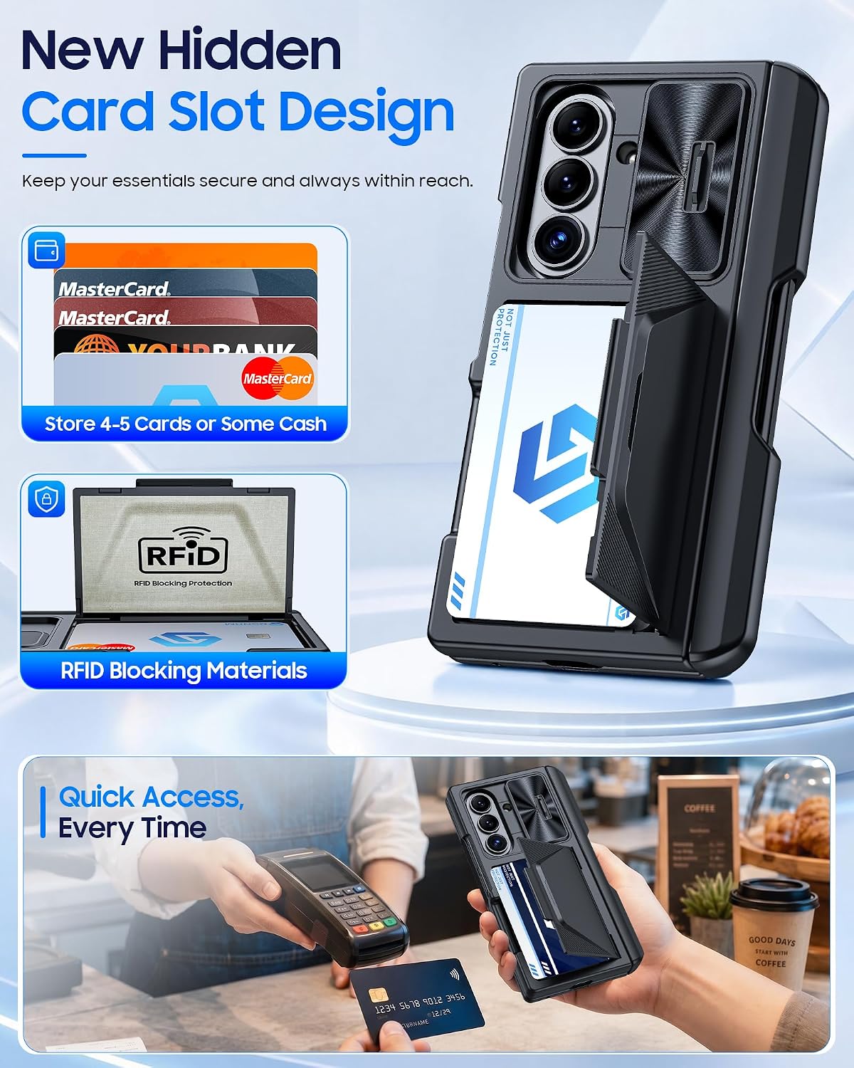 for Samsung Galaxy Z Fold 8 Ultra Case Wallet, Screen Protector,S-Pen | Card Holder RFID Blocking, Slide Lens Cover, Hinge Protection, Shockproof Phone Cover for Z Fold 8 Ultra (Black) thumbnail