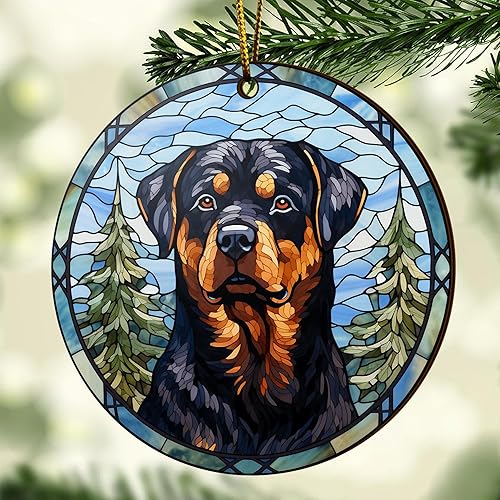 Miniatura 7 de V VIBEPY Rottweiler impreso, plano 2D, adornos de Navidad de Rottweiler, adornos para perros, 2 lados de 3.5 pulgadas, adorno de madera de 3.5