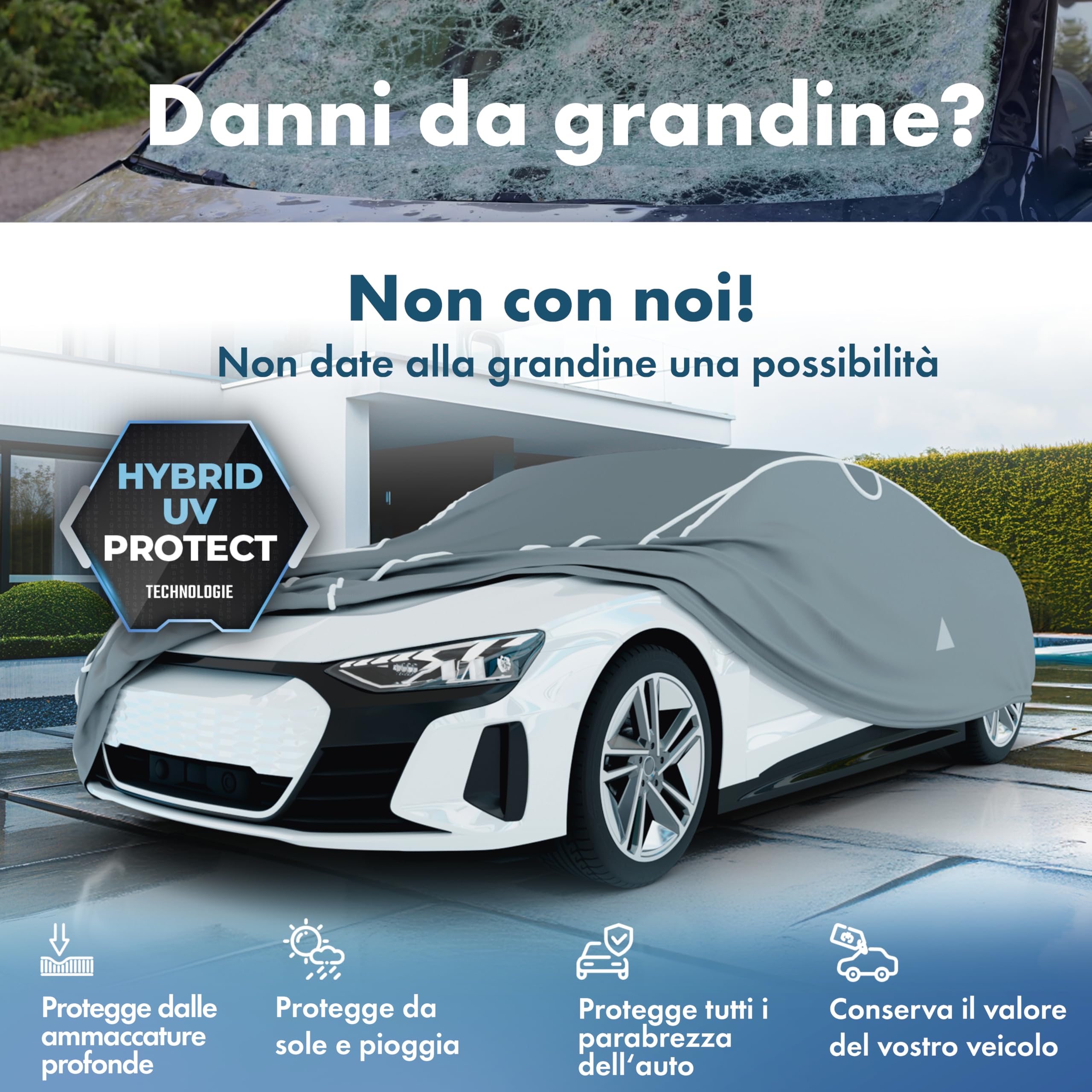 WALSER Premium telo antigrandine per auto Hybrid UV Protect, prodotto Molto Buono* telo copriauto impermeabile e traspirante, certificato dal TÜV Austria* copertura per auto antigrandine Misura 3