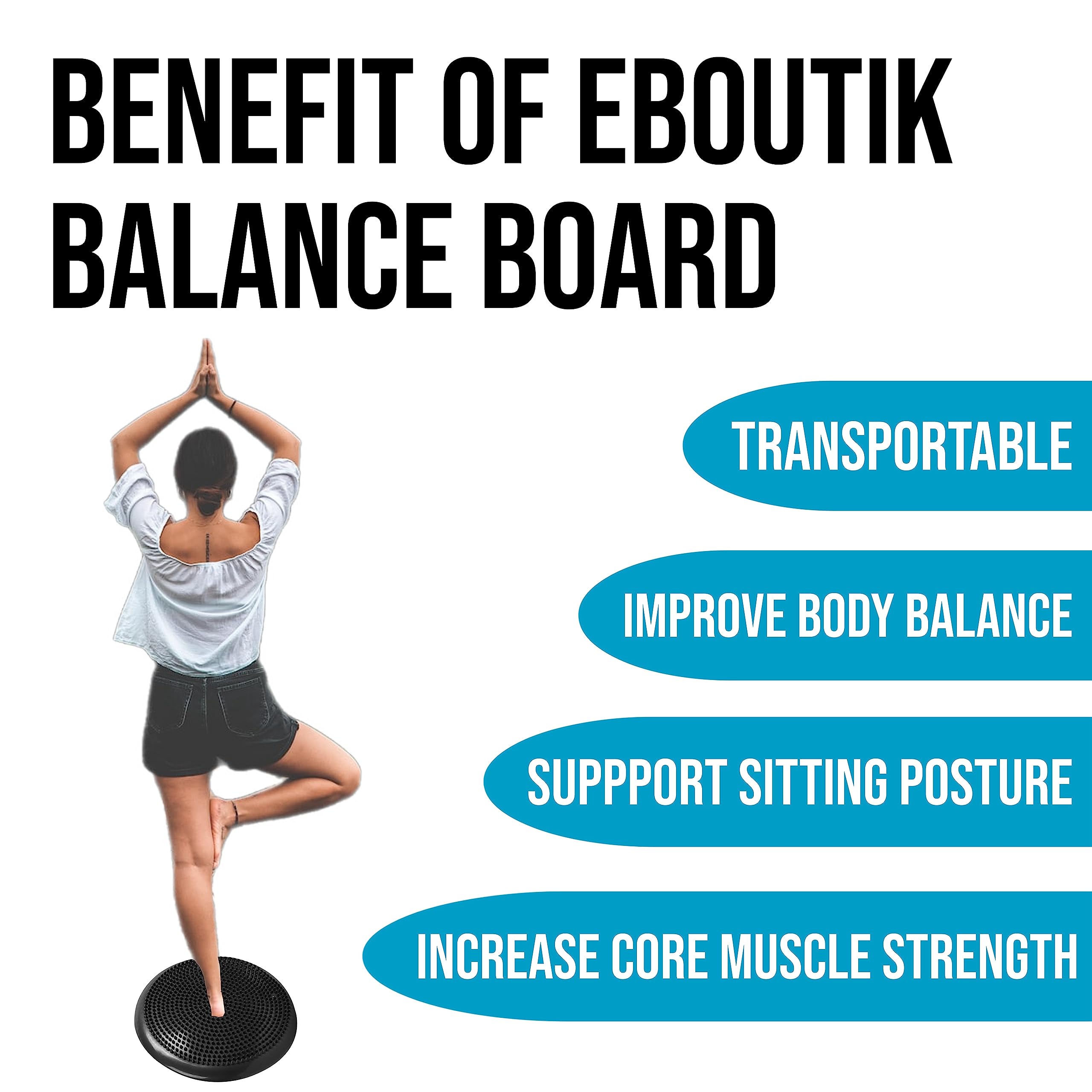 eBoutik, Strong Balance Board for Core Strength & Back Pain Relief, Adult Non-Slip Wobble Fitness & Rehab - Image 2