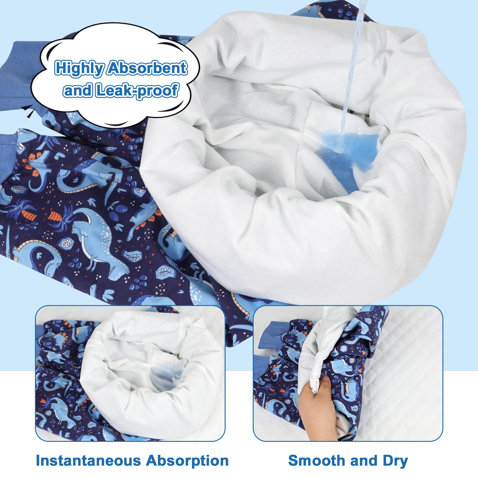 FLYISH DIRECT Pantalones de Entrenamiento para Ir al Baño, Calzones de Entrenamiento Niño Reutilizables, Pantalón Absorbente para el Orinal Niño Algodón, 2 Pares, 5-7 Años, Dinosaurio y perro, L