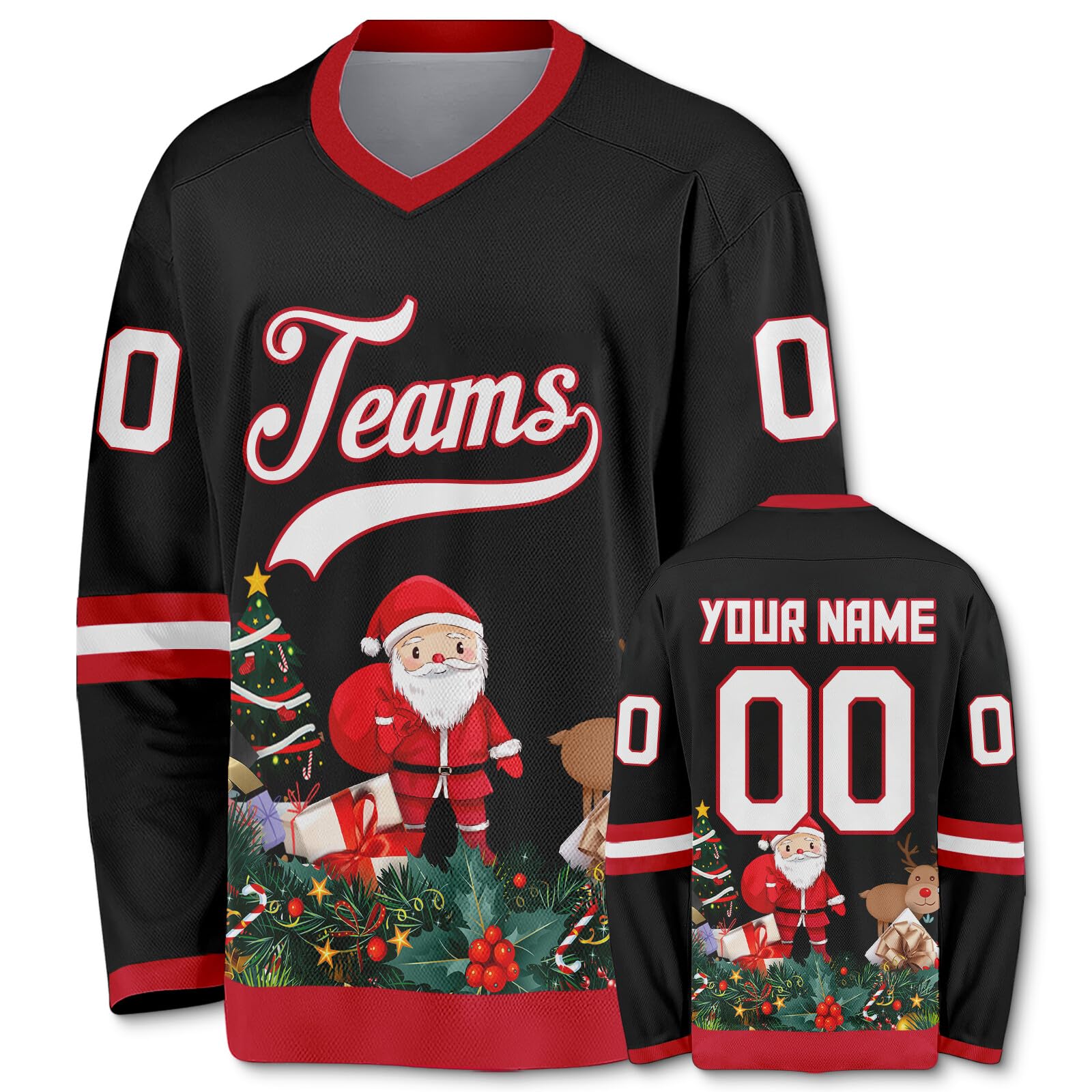 Customized Hockey Jersey Christmas Jersey Santa Claus Customizable Printed Stitched Name Number Hockey Jersey Gift