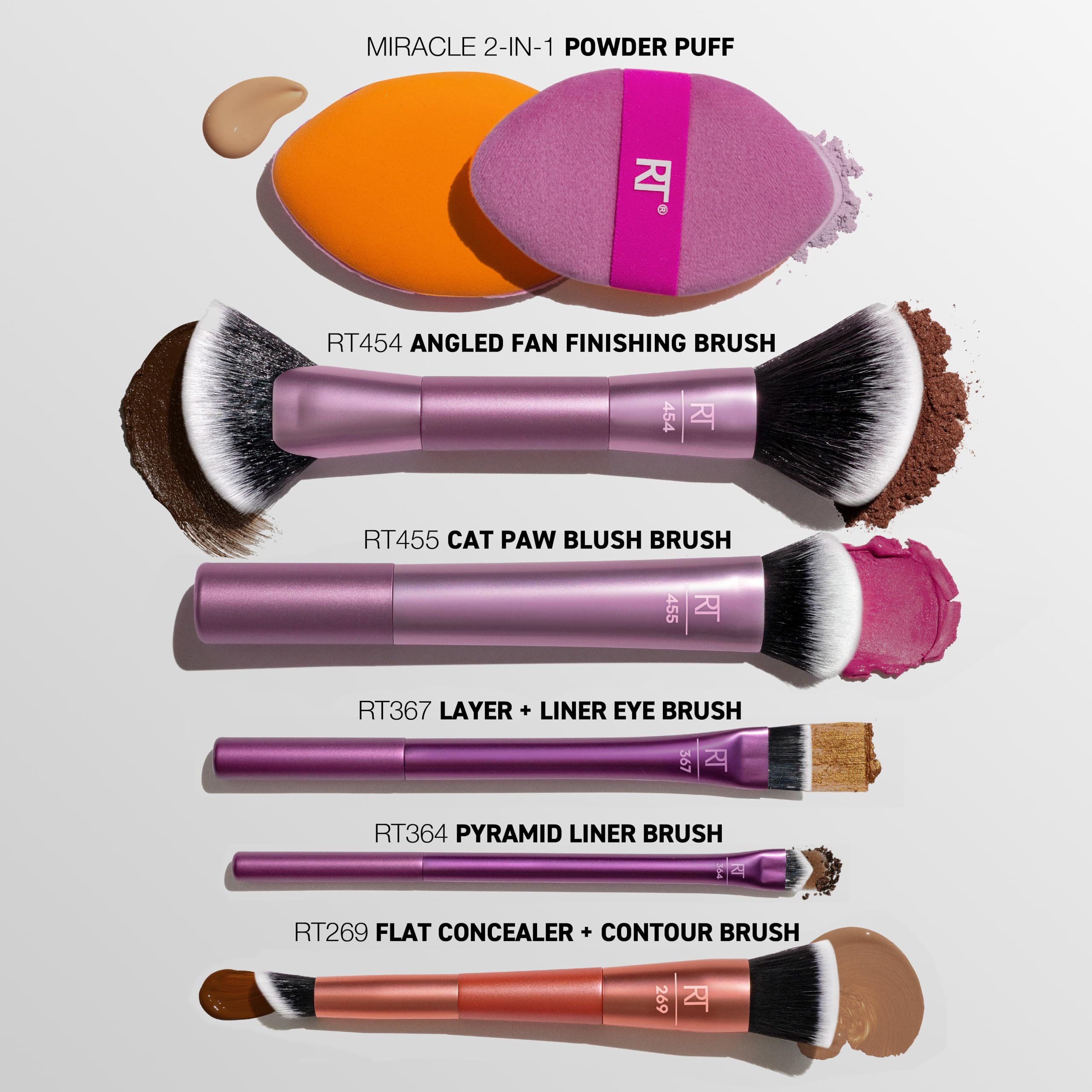 Real Techniques Big Blends Energy Brush + Dual-Sided Puff, 6 Piece Kit for Powder Cream & Liquid Application - Image 3