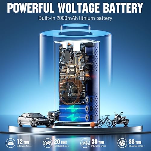 Miniatura 3 de ZPN Inflador de neumáticos, compresor de aire portátil, eléctrico de 150 PSI con medidor de presión digital, bomba de aire de 2000 mAh para