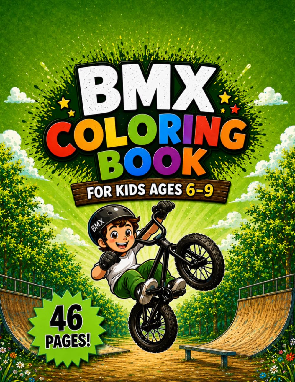 BMX Coloring Book for Kids Ages 6–9: 40 Cool Freestyle Bike Tricks, Stunts & Action Pages for Boys and Girl