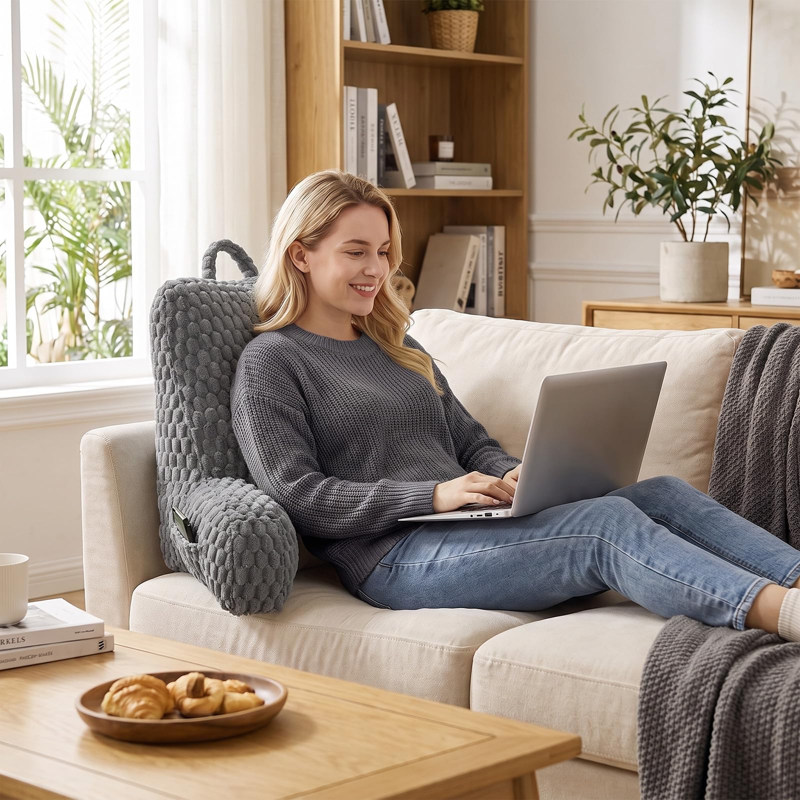Lesekissen für Bett und Sofa, Rückenstützkissen mit Rückenlehne
