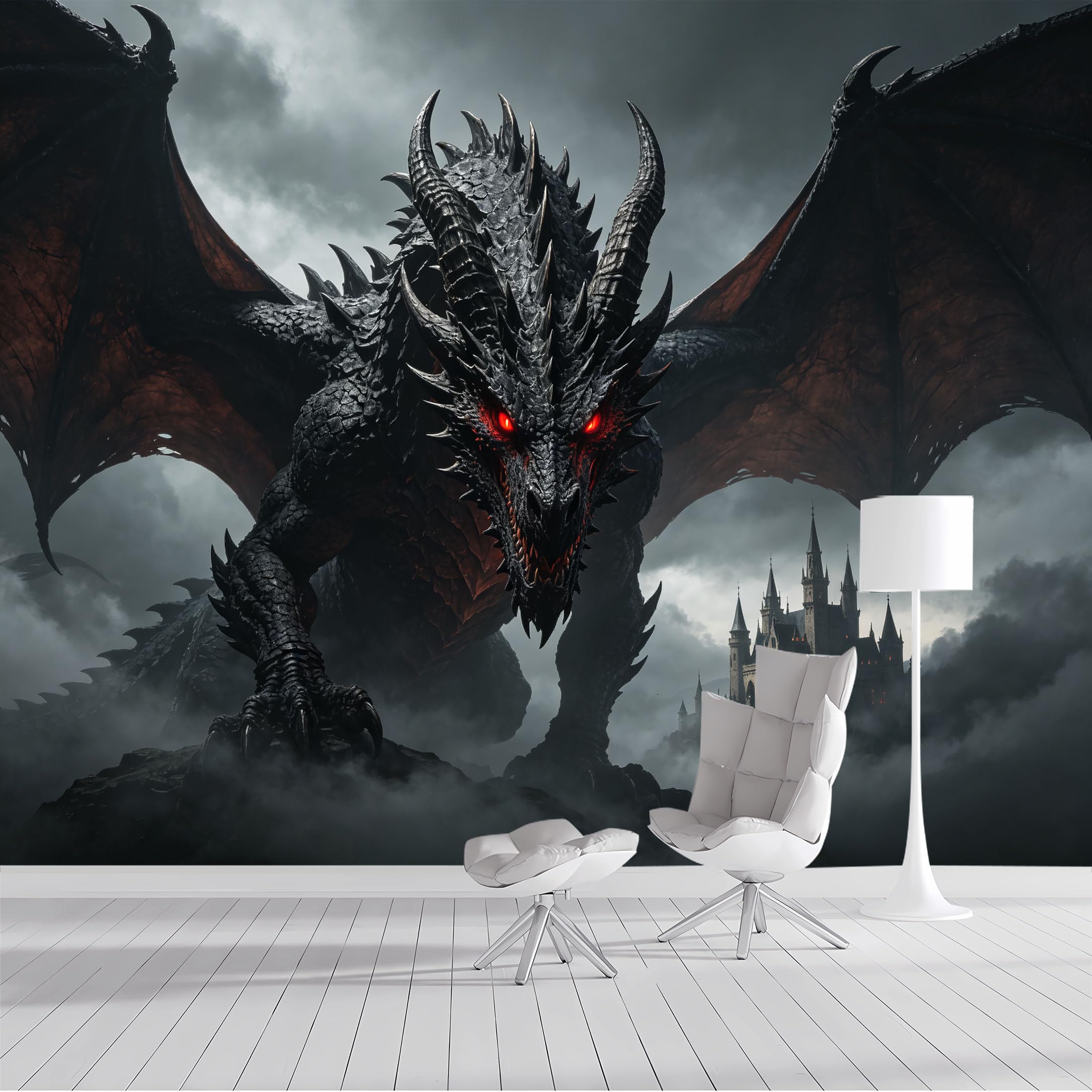 Yzpallescene Bh260711080 Custom Size Wall Mural Dark Dragon Gothic Fantasy Castle Selfadhesive Wall Fabric Removable Peel And Stick Wallpaper Wall Decor For Living Room Bedroom Bathroom