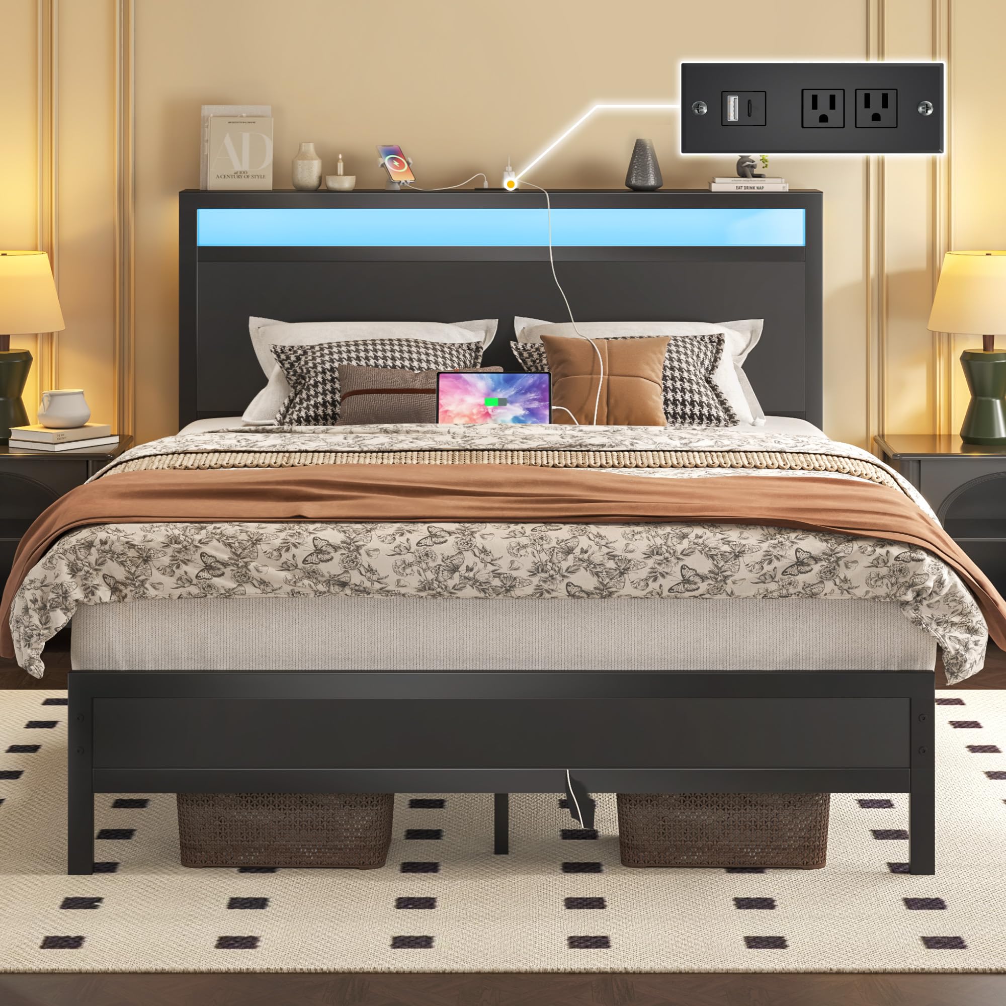 Fluest Full Frame with Headboard Storage