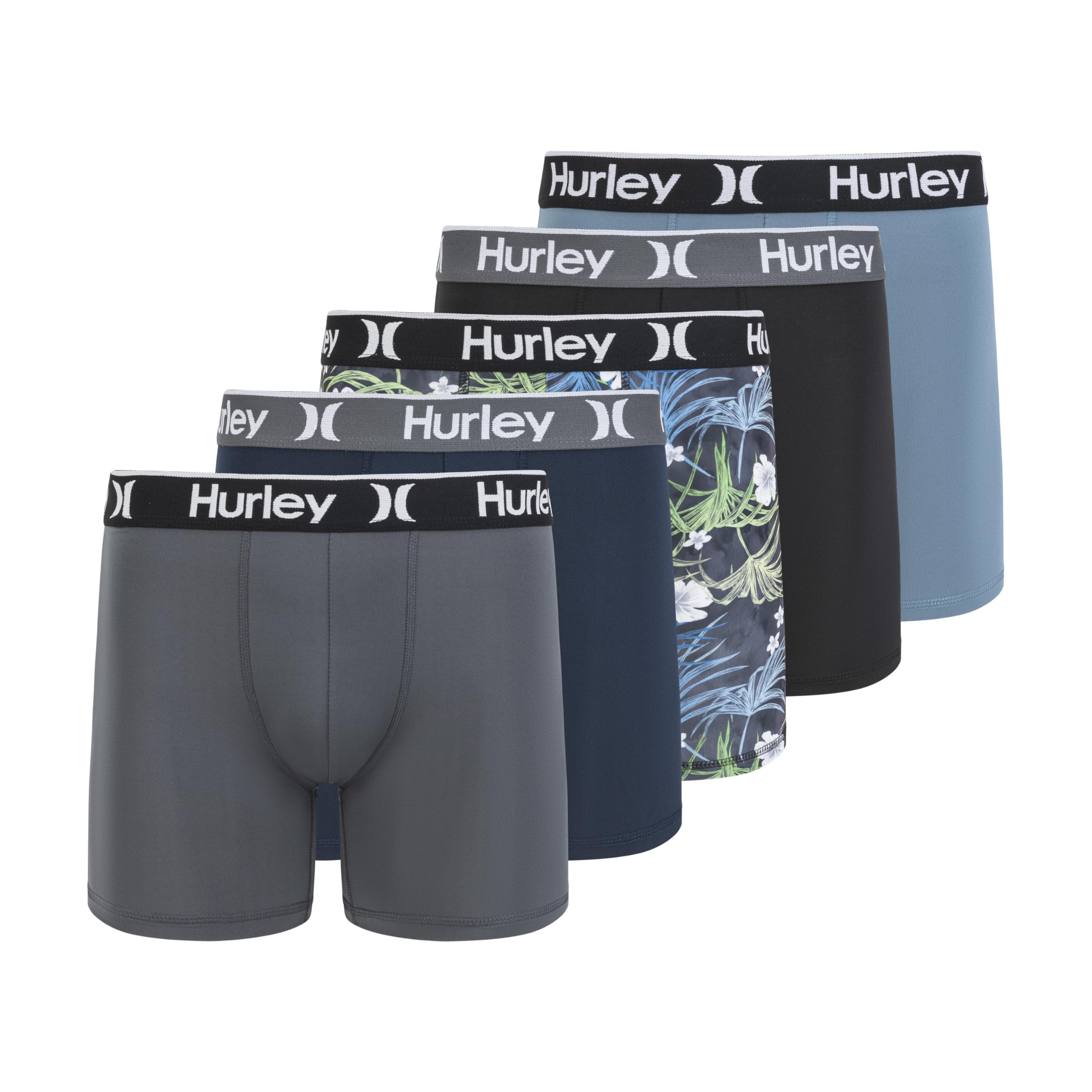 Photo 1 of Hurley Men's 5-Pack Boxer Briefs, Black/Blue, Large