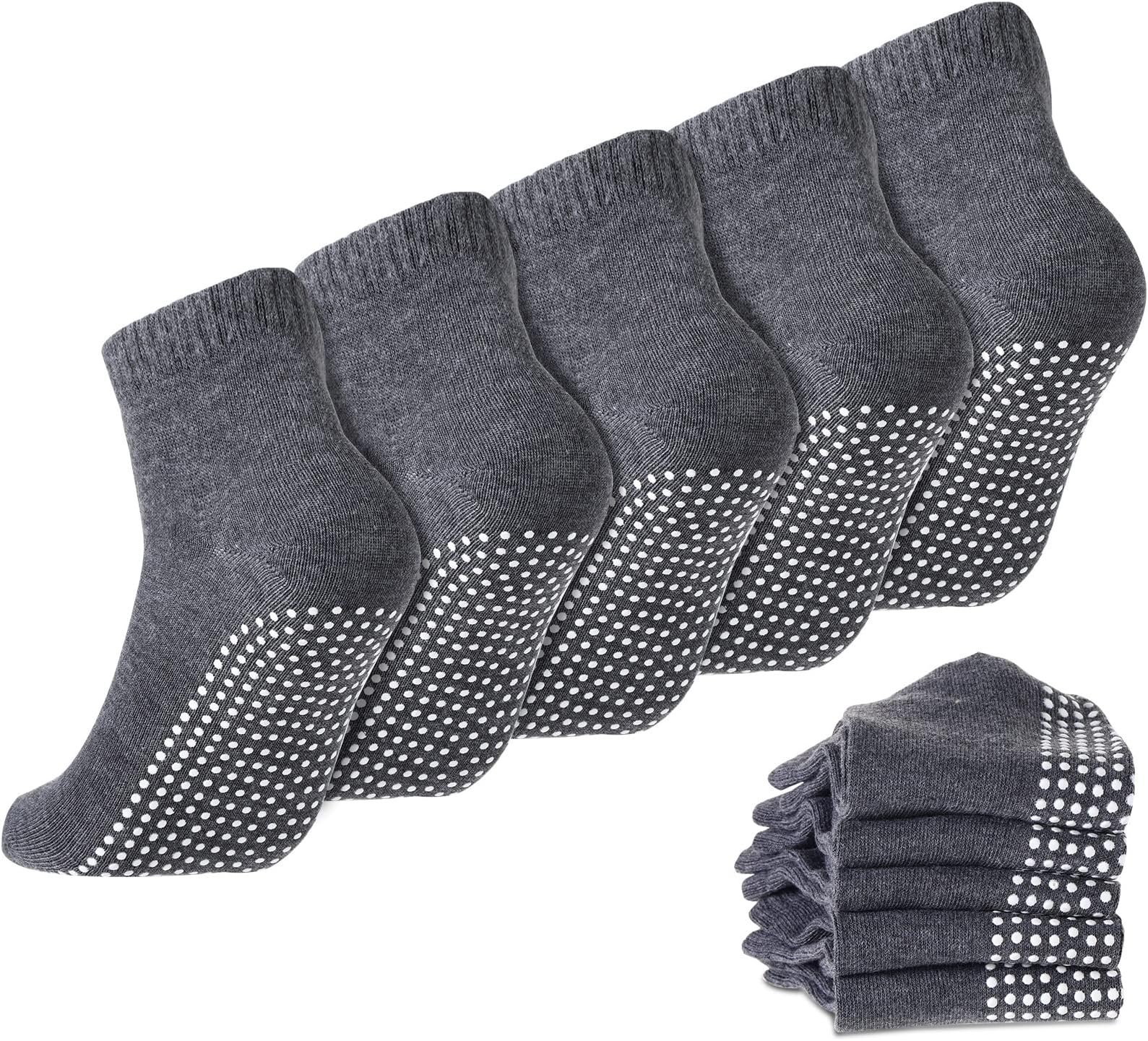 5 Pairs Non Slip Socks for Men Women Grip Socks with Cushion Unisex for Yoga Pilates Barre Home Workout