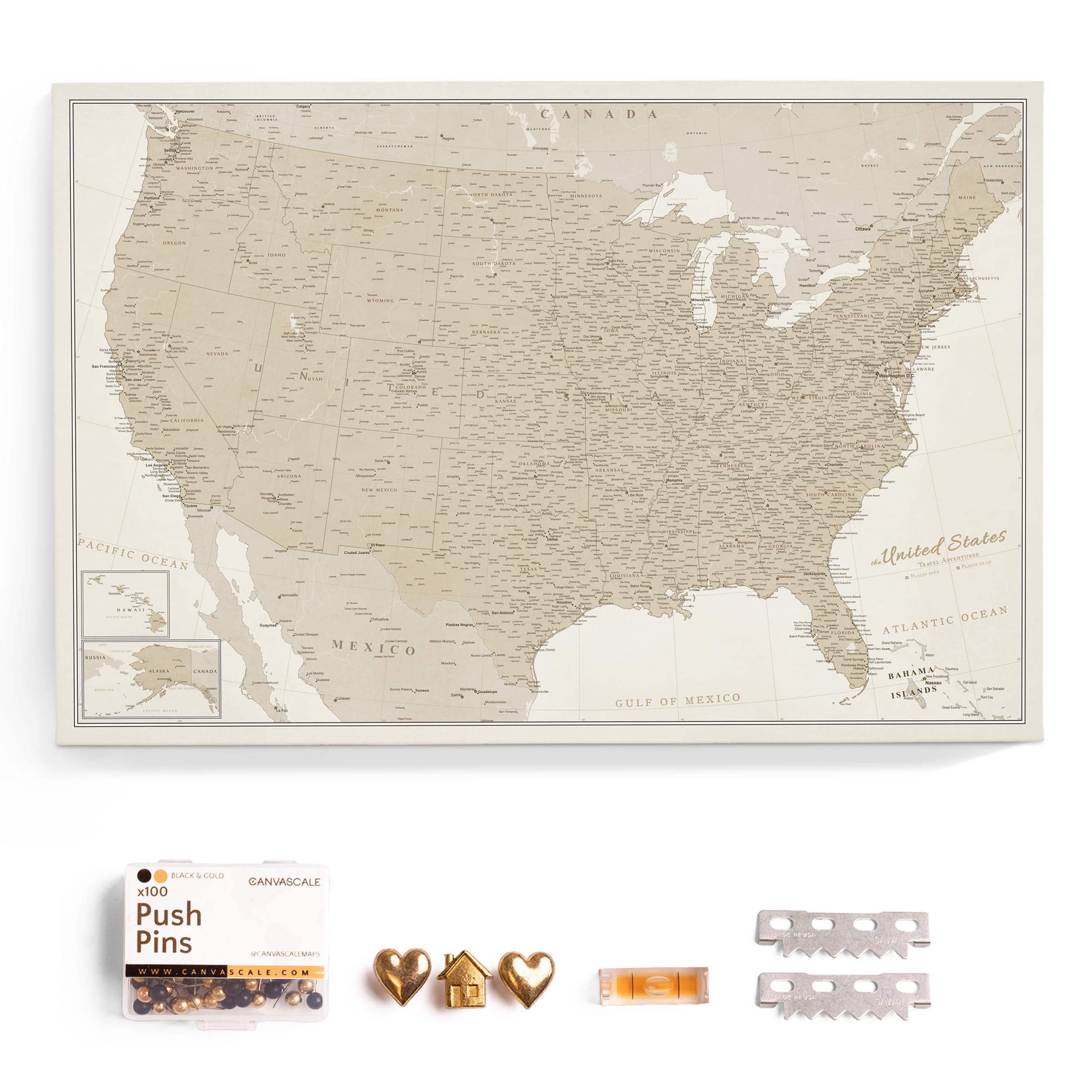 USA Map Canvas Wall Art with Cork Pin Board – Decorative Push Pin Travel Map for Home, Office, Living Room, Bedroom (120x80cm - Pattern 09)