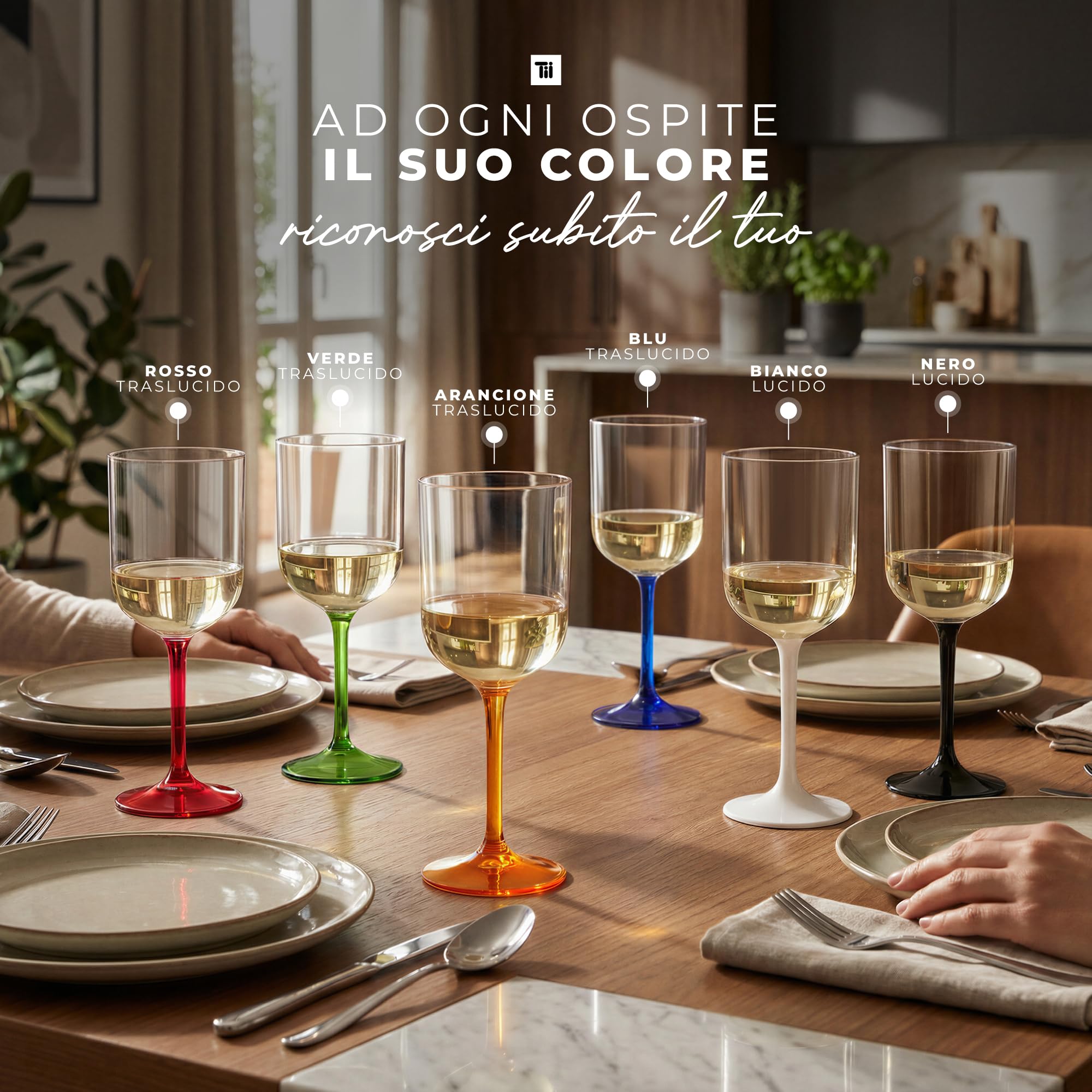 TUNDRA - Set 6 Calici Plastica COLORATI per Vino e Cocktail | CROISIERE 42 cl. | INFRANGIBILI, in Tecnoglas® (Plastica Rigida), BPA-Free, Riutilizzabili e Lavabili in Lavastoviglie (Multicolor)