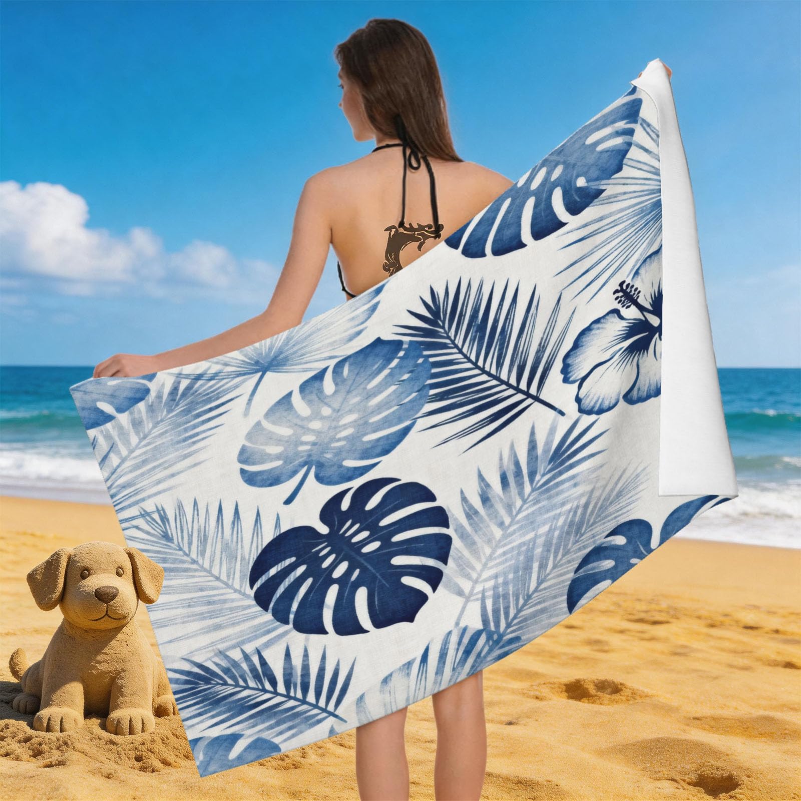 Leichong 3D Monstera Beach Towel Large Microfiber Soft Quick Dry for Adults, Cartoon Leaf Bath Towel Lightweight Soft Absorbent for Travel Swimming Pool Sports, 180 x 90 cm