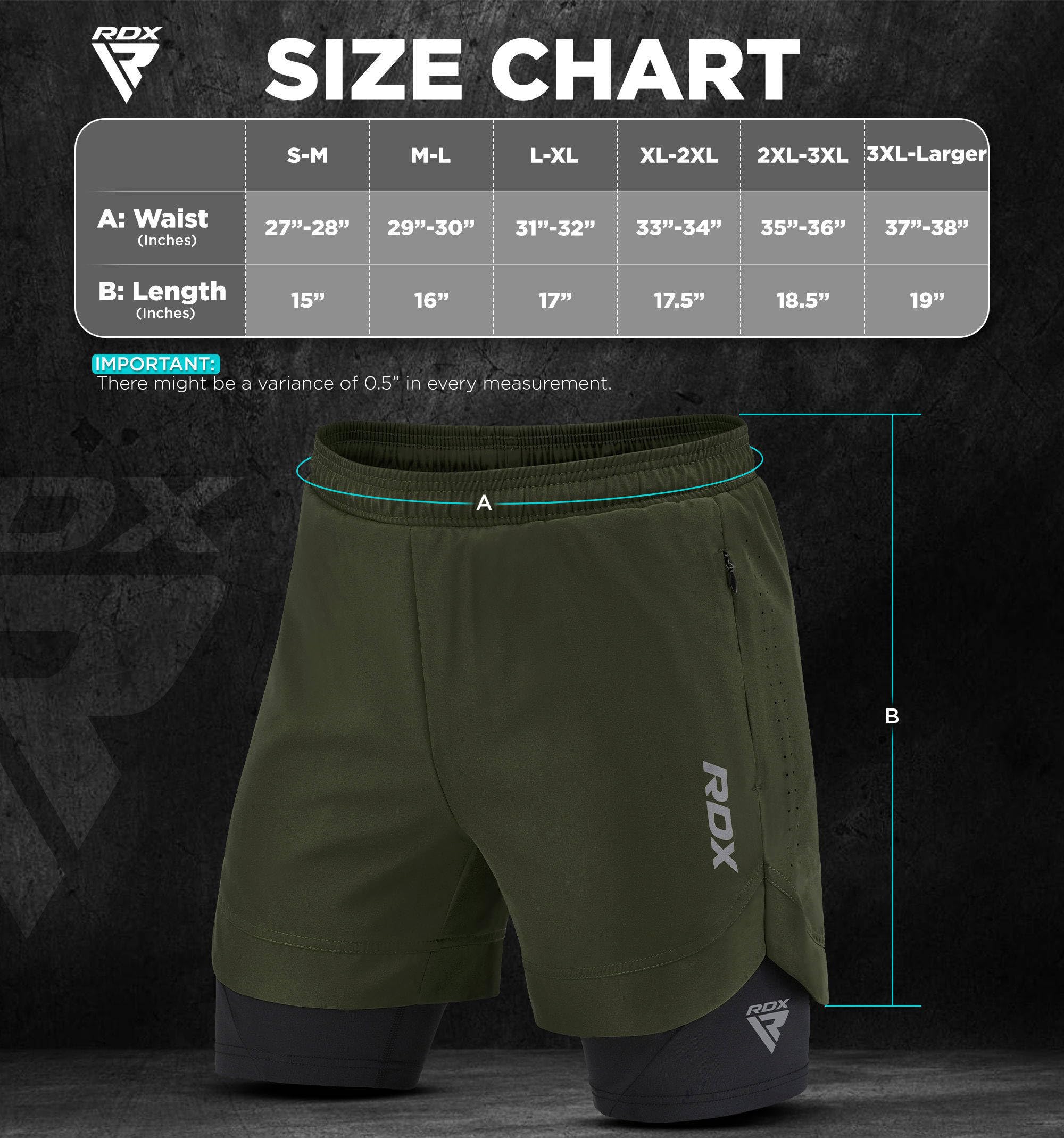 RDX Laufhose Herren kurz, 2 in 1 Running Kompressions Shorts, Trainingsshorts mit 2 Zipper und 2 Telefon Tasches, Laufshorts Am Besten für Sports Fitness Workout Joggen Schwimmen Gym Radfahren Yoga