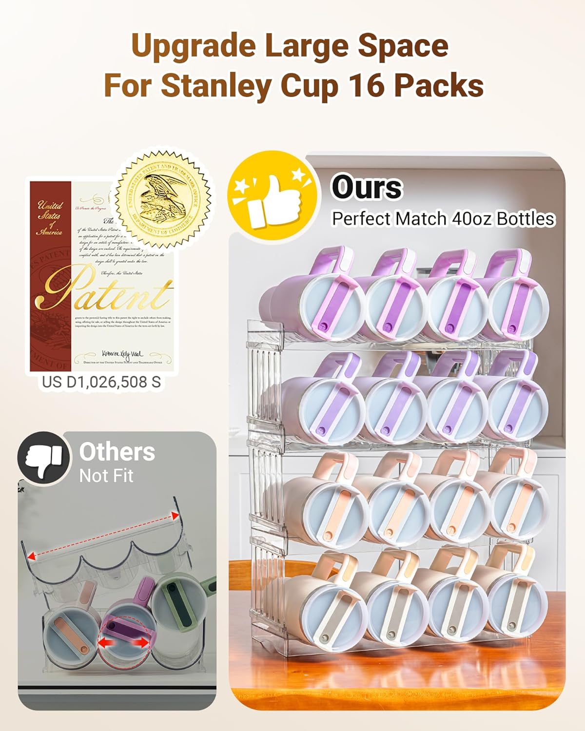 Upgraded Larger Tumbler Organizer for Stanley Cup 40 oz with Handle, Kitchen Storage for Stanley Cup Accessories, Pantry Organizers and Storage for Tumbler Mug Cup Gifts (Larger-16-bottle) - Image 2