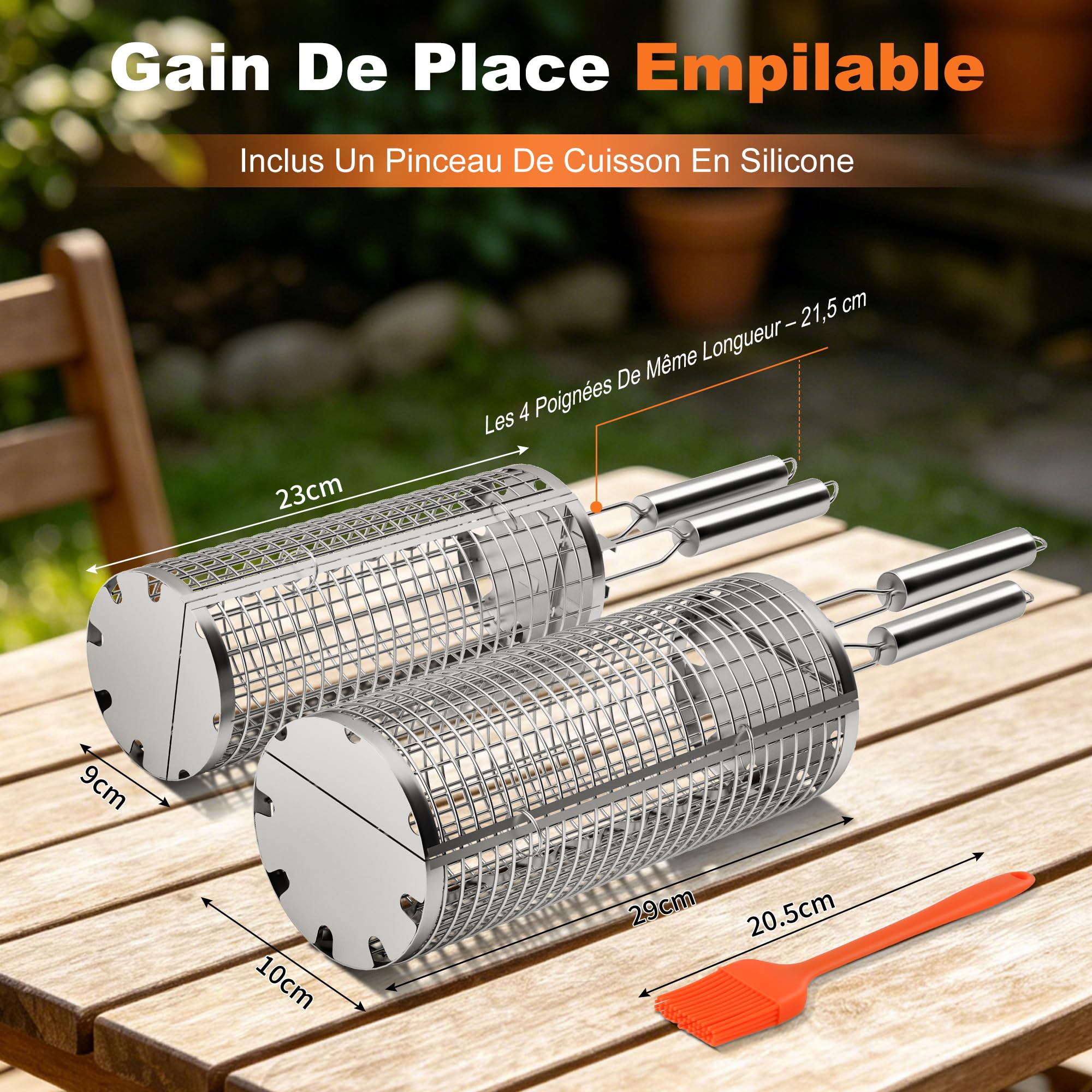 2 x Paniers de Gril en Acier Inoxydable de Rôtisserie, Accessoires de Barbecue avec Ouverture Latérale et Poignée Amovible, BBQ Légumes et les Petits Aliments, Cadeaux de Barbecue pour Hommes