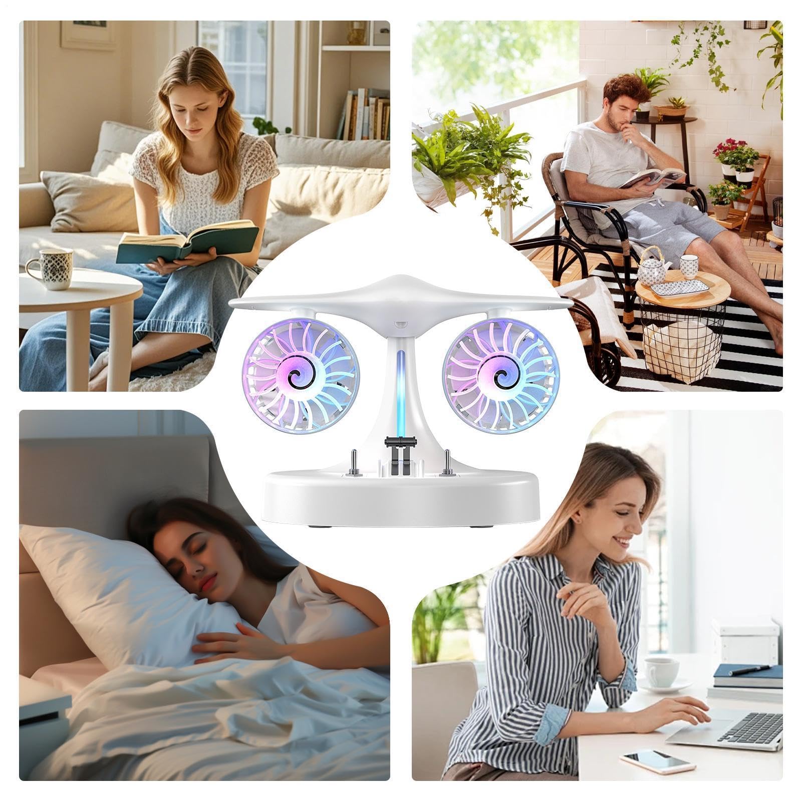 Ventilador de mesa recargable portátil con doble pulverización | Pequeño ventilador personal para dormitorio, salón, oficina, escuela, verano, viajes, camping, vacaciones, picnic