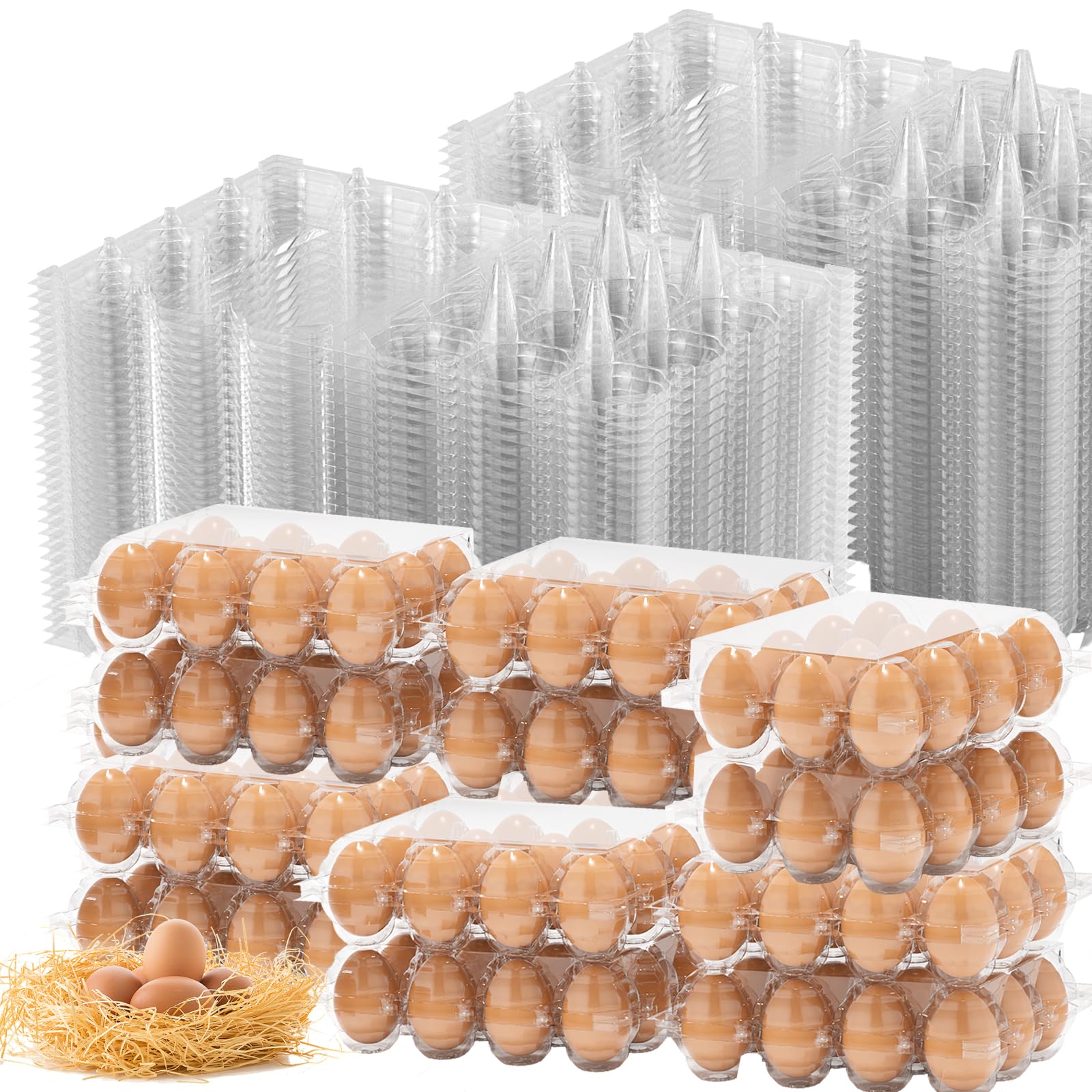 Paquete de 180 cajas de huevos a granel, 12 recipientes de plástico transparente para huevos de gallina, soporte reutilizable para huevos de gallina, exhibición de mercado comercial, embalaje de