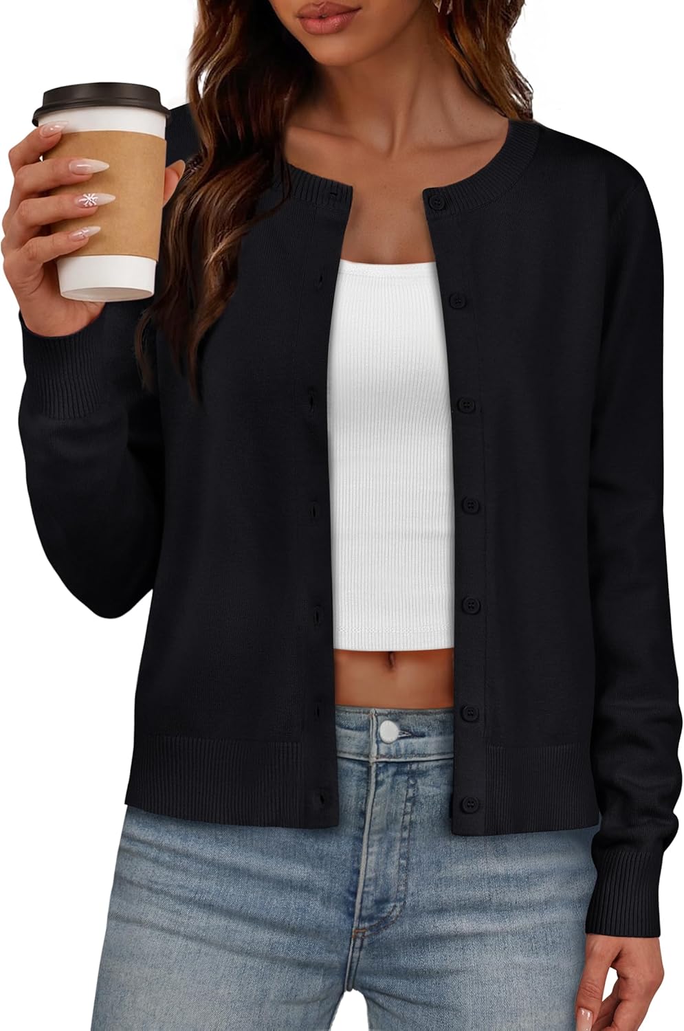 IWD Womens Cardigan Sweaters Crew Neck Long Sleeve Lightweight Button Down Sweater Trendy Knit Tops 2026 Spring Clothing